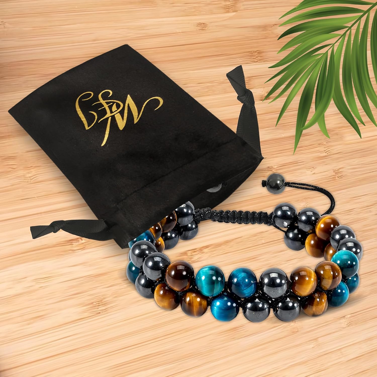 WFJ Triple Protection Bracelet Mens Stone Bead Bracelet - Adjustable Blue and Yellow Tiger Eye 8MM Bracelet… - Image 4