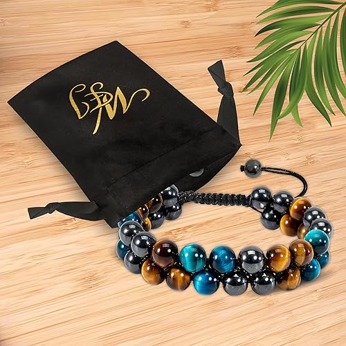 Miniatura 4 de Natural Gemstones Healing Beaded Bracelets - Blue Tiger Eye Bracelet 8MM - Protection, Anxiety Relief, Insight and Focus for Men Women