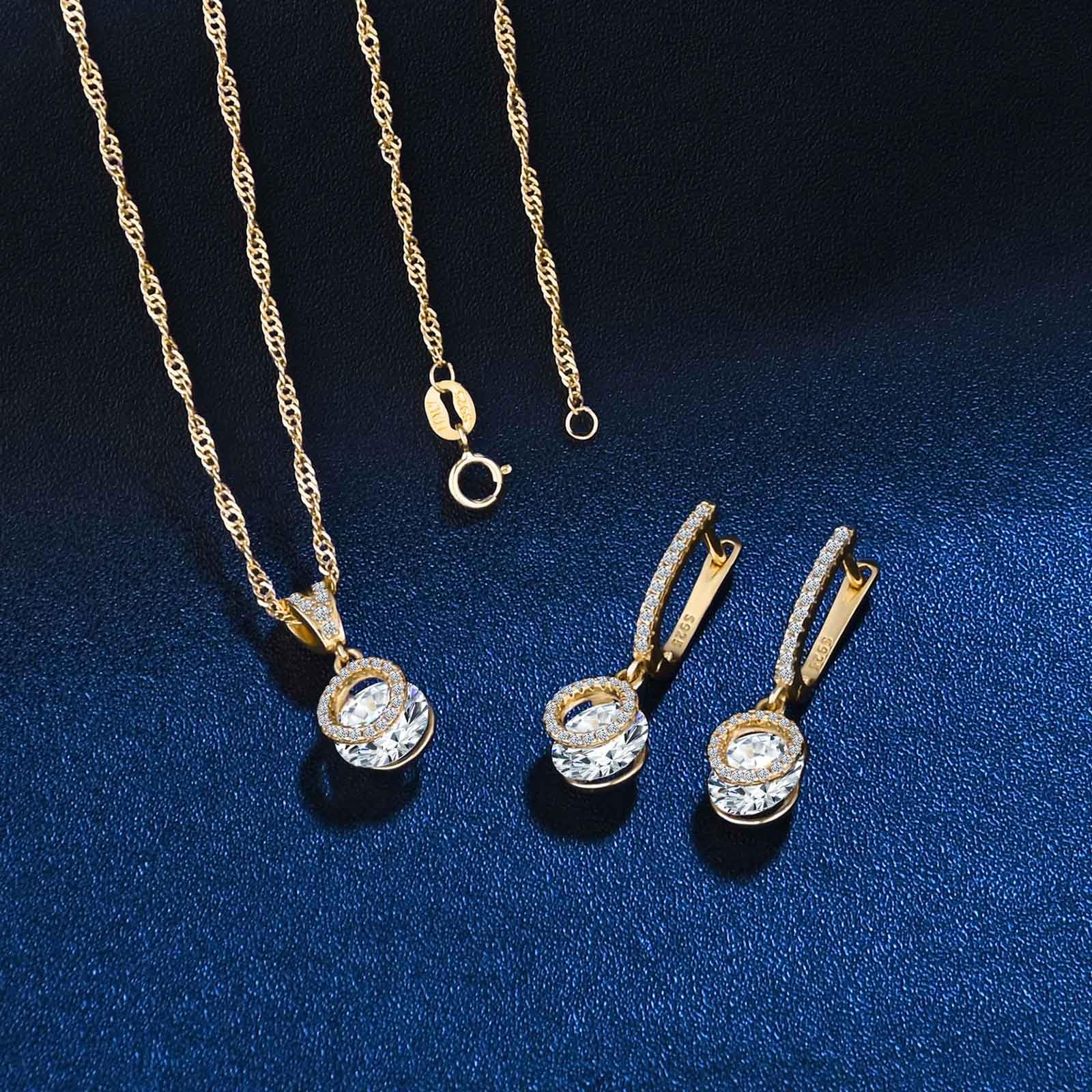 Set di Collana e Orecchini Zircone, Parure Gioielli in Argento 925 per Donna, Orecchini Pendenti Rotondi a Cerchio con Zirconi Collana con Ciondolo, Gioielli per Mamma Fidanzata