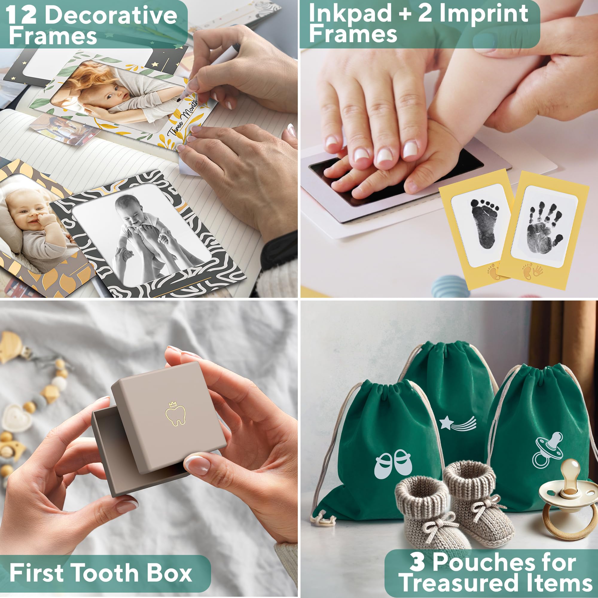 Ultimative Baby-Erinnerungsbox für Mädchen, Jungen – schöne Erinnerungsbox für werdende Mütter – mit Hand- und Fußabdruck-Set, Meilenstein-Aufkleber, Zahnbox & mehr – perfekte Mama und Papa Geschenke