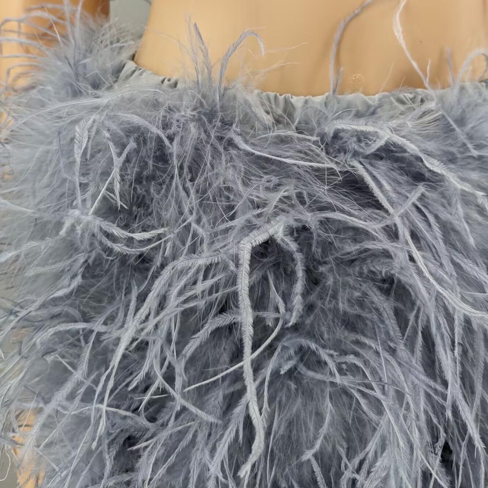 LVCOMEFF Minifalda de plumas de avestruz para mujer, cintura elástica, peluda, para fiesta, club, lujo