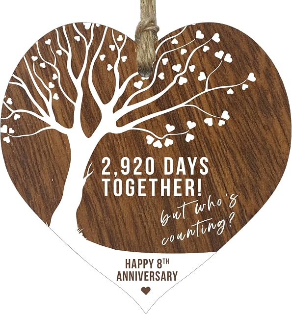 Stuff4 8th Wedding Anniversary Wooden Heart Plaque, Dark Wood Sign Keepsake, Celebrate Bronze/Pottery Anniversary Wife Husband Boyfreind Girlfriend Mum or Dad, Plaque with Quotes Gifts from the Kids