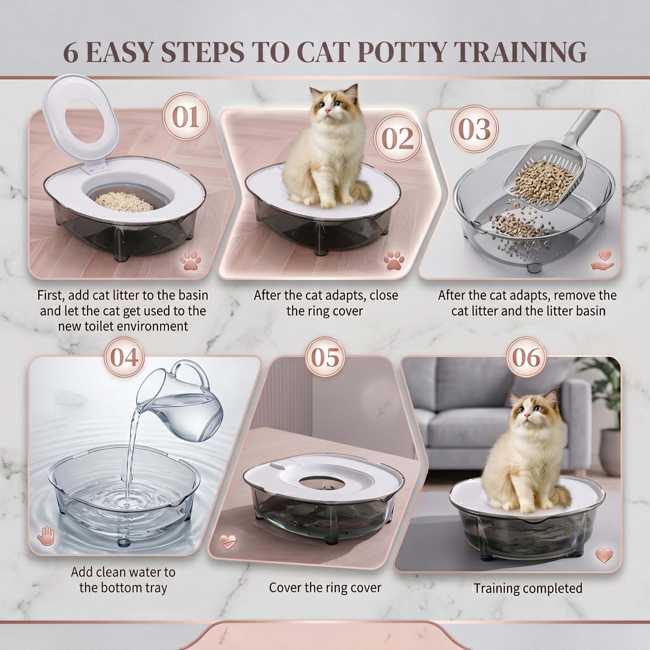 Katzen-Toiletten-Trainingsset, spritzwassergeschützt, auslaufsicher, stabil, Doppellagiges Katzen-Toiletten-Trainingsset aus Kunststoff, Trainer im Stil 2