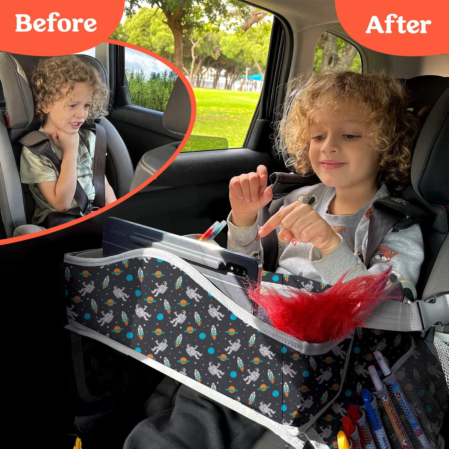 PILLANI Space Travel Bundle: Kids Car Tray & Shopping Cart Cover