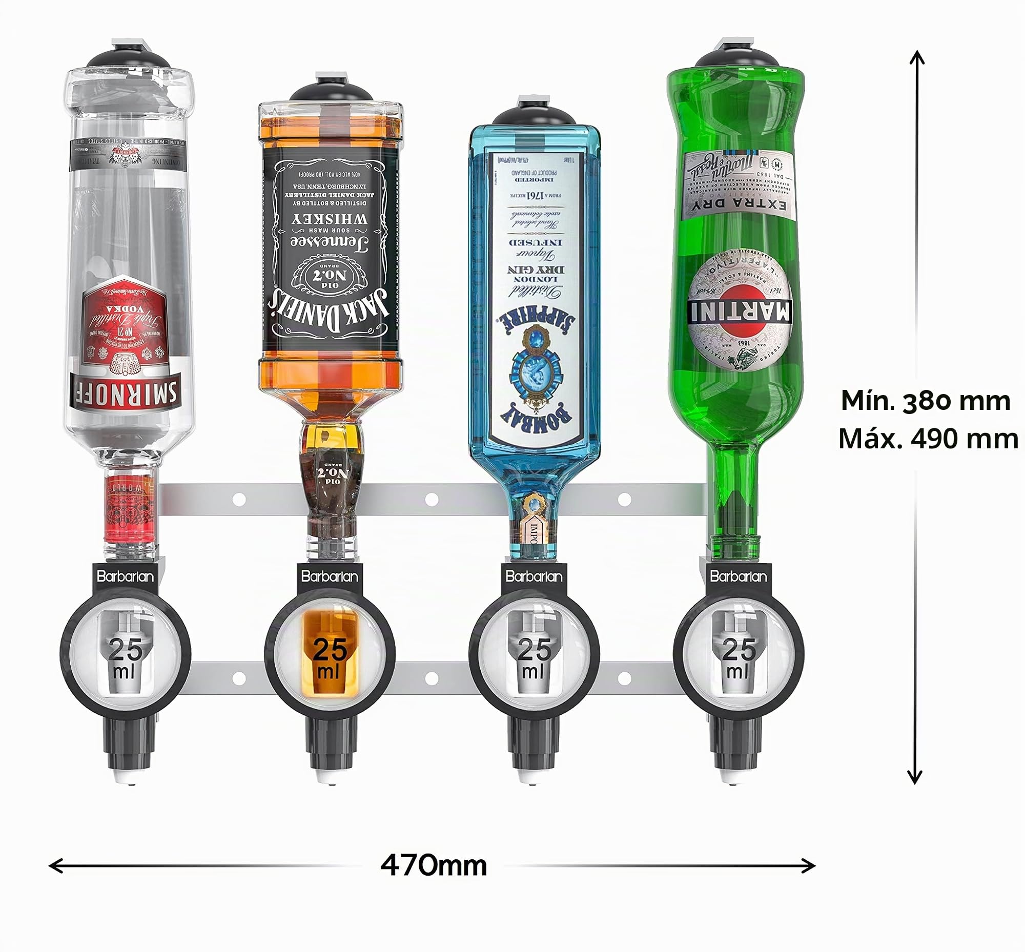 Barbarian - Ópticas de 3/4/6 botellas para licores - Soporte medidor Bar Butler para chupitos, dispensador de bebidas boca abajo para alcohol y vino, bar doméstico, garaje, cueva del hombre (4