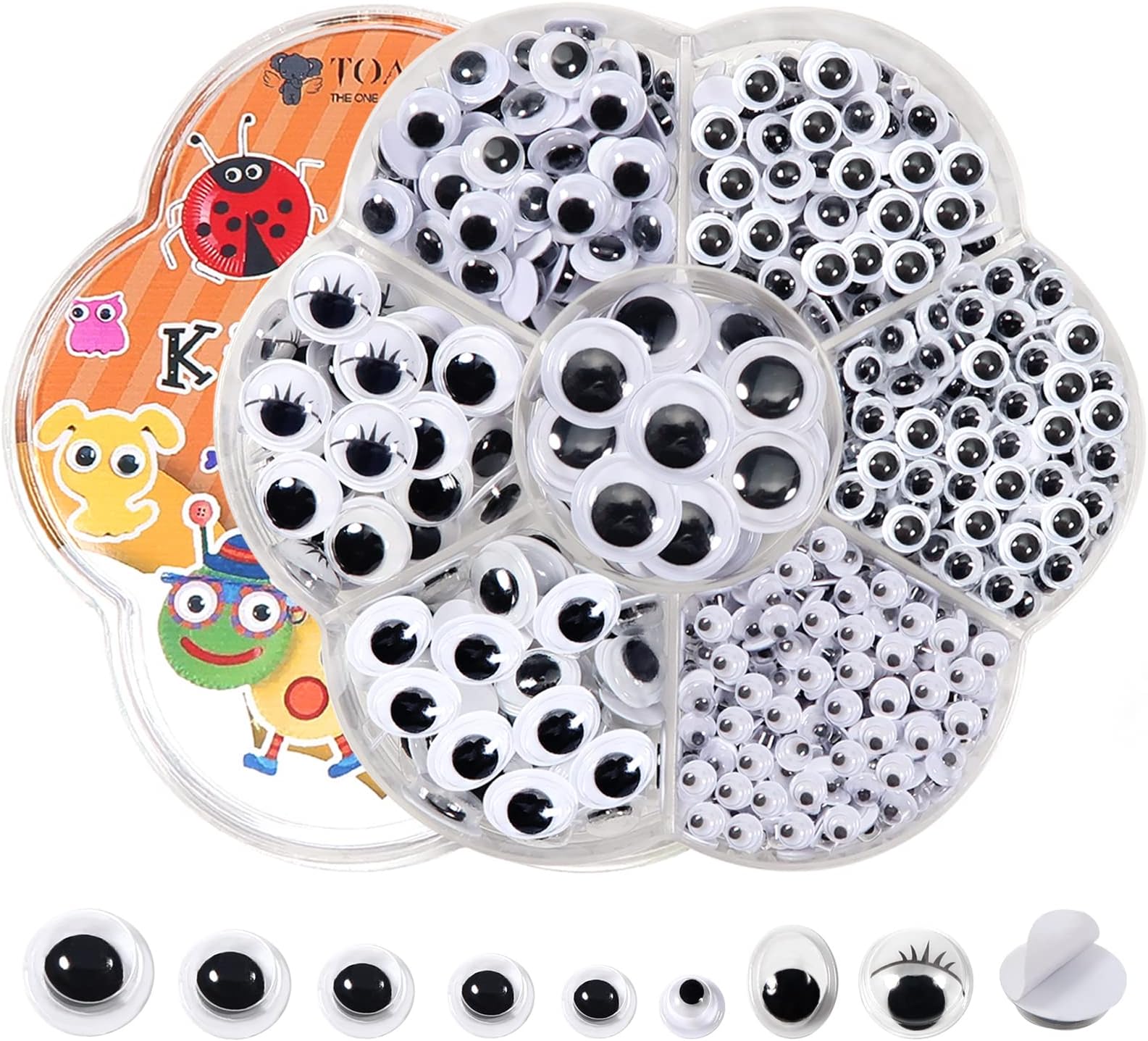 TOAOB 770pcs Wiggle Googly Eyes Self Adhesive Black White Sticky Back Wobbly Eyes Plastic Craft Eyes 4mm to 12mm for DIY Scrapbooking Crafts