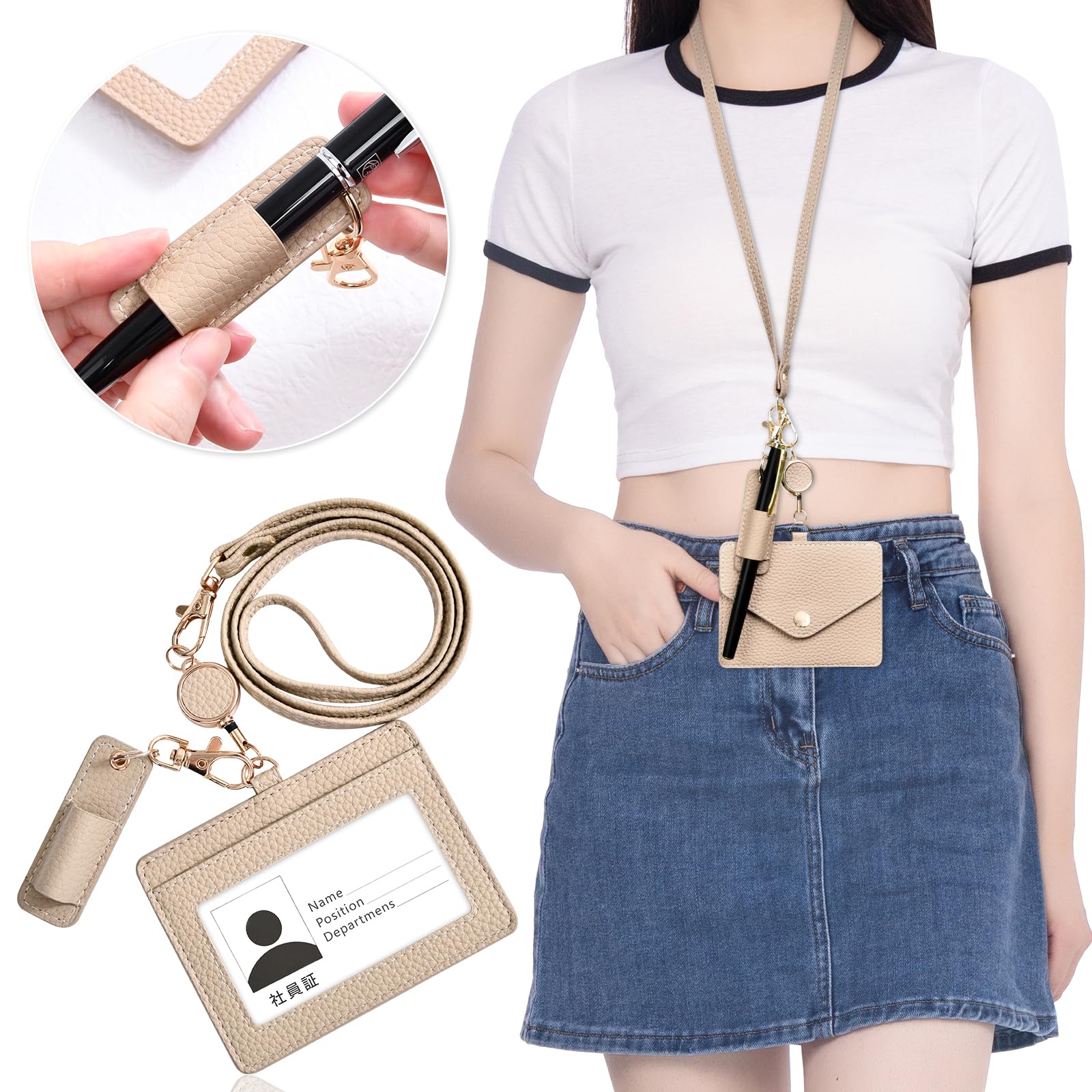 参考画像：カード入れ(４ヶ所) バネホック不要 Amazon.co.jp: YooFa IDカードホルダー レディース パスケース リール