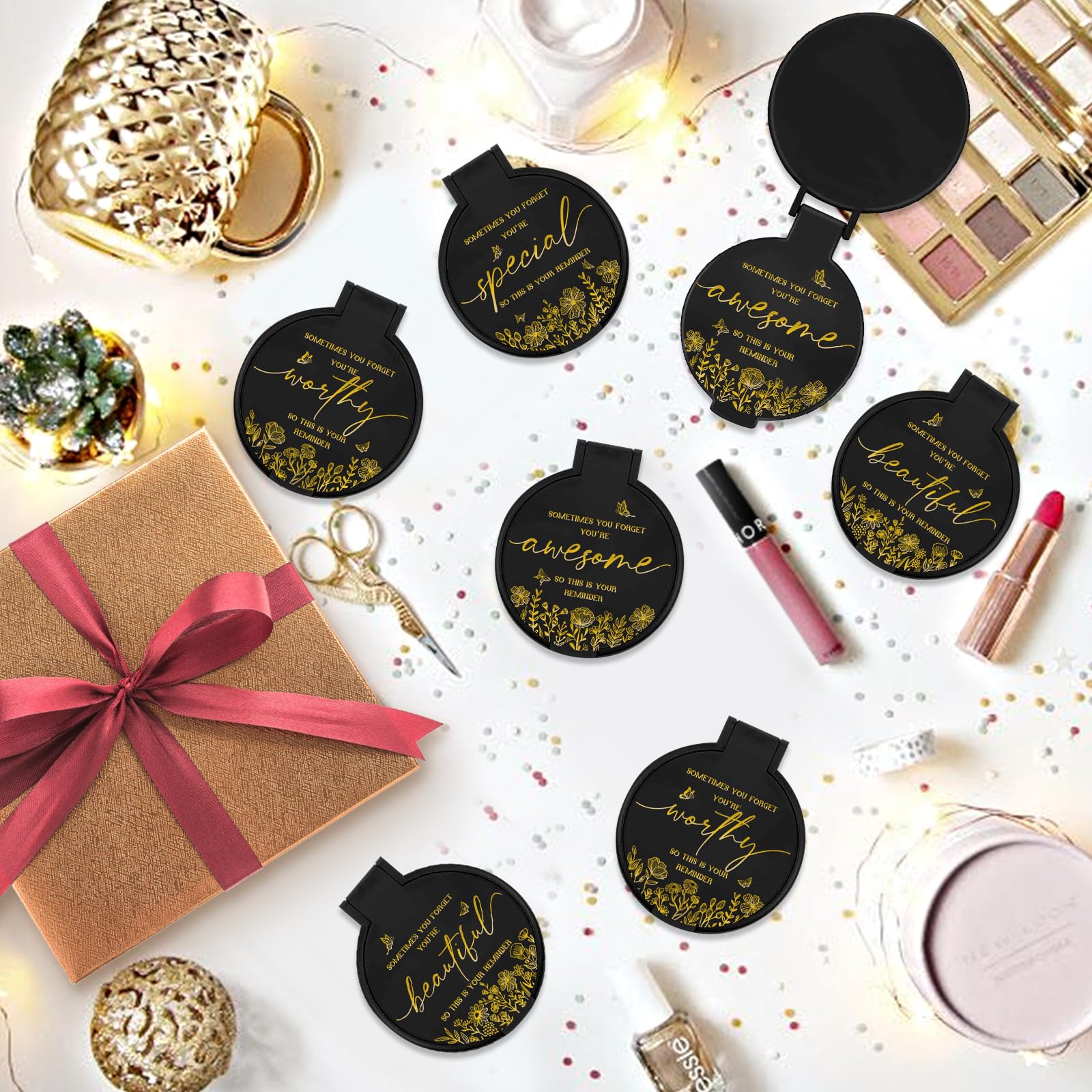 100 piezas de espejo compacto inspirador a granel pequeño espejo de bolsillo redondo portátil plegable espejo de maquillaje mini espejo compacto regalos para mujeres, compañeros de trabajo