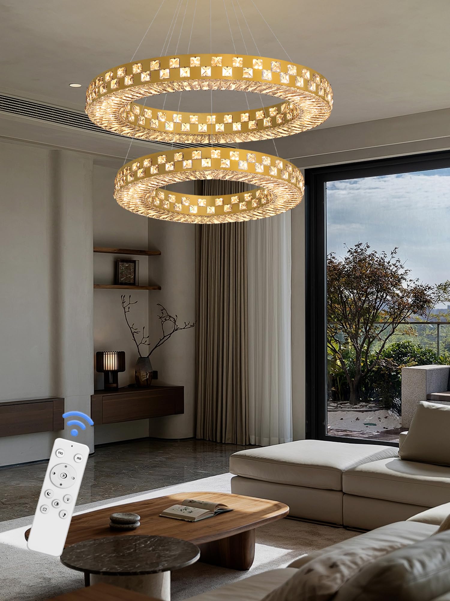 Flashing God Crystal Chandeliers Modern Gold 2 Ring Crystal Pendant ...