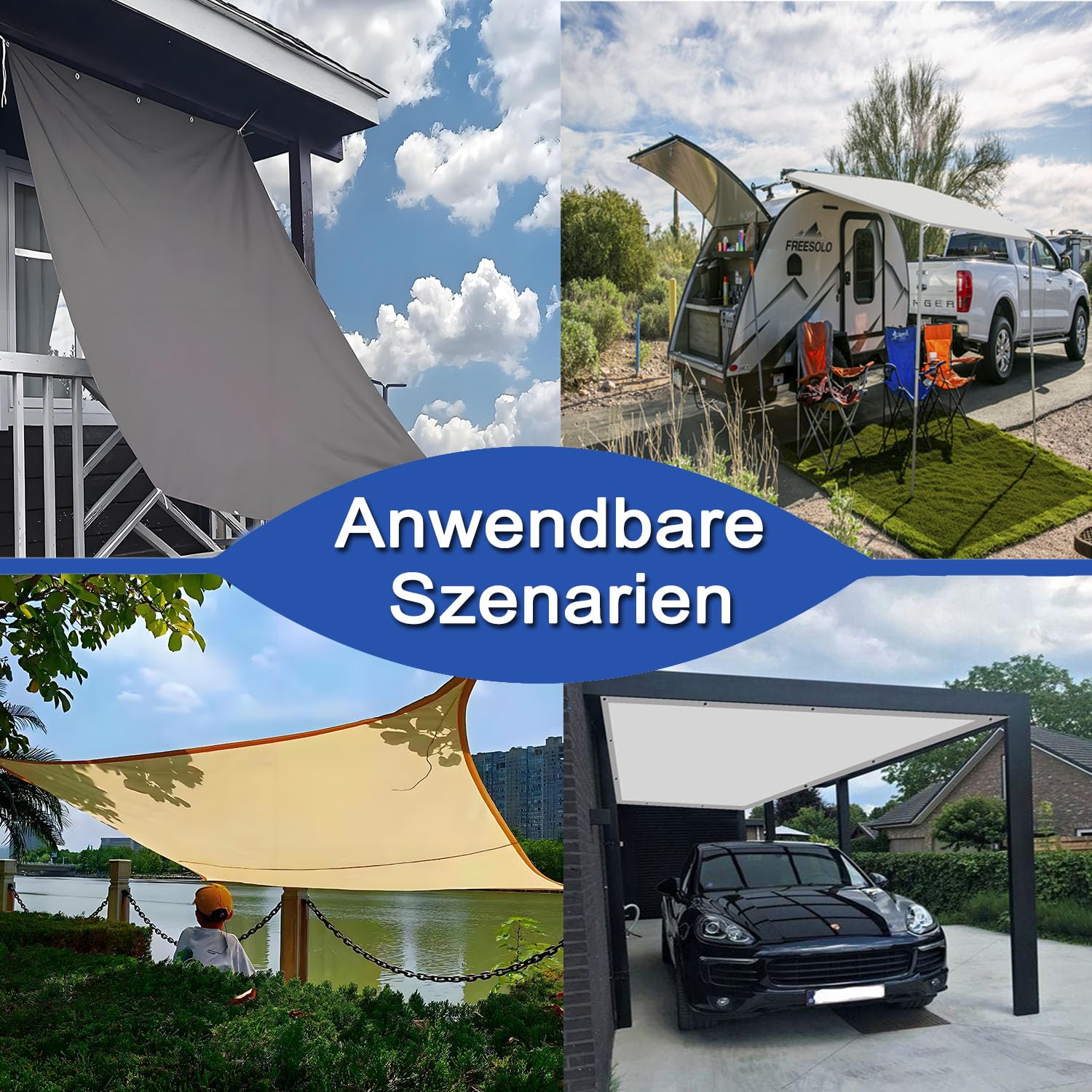 Sonnensegel mit Befestigungsseile, Sonnenschutz Wasserdicht, UV-Schutz Windschutz, Sonnensegel Polyester Rechteckig Reißfest mit ösen Seil für Garten Terrasse Balkon, Camping-1x1.5m-Dunkelgrau