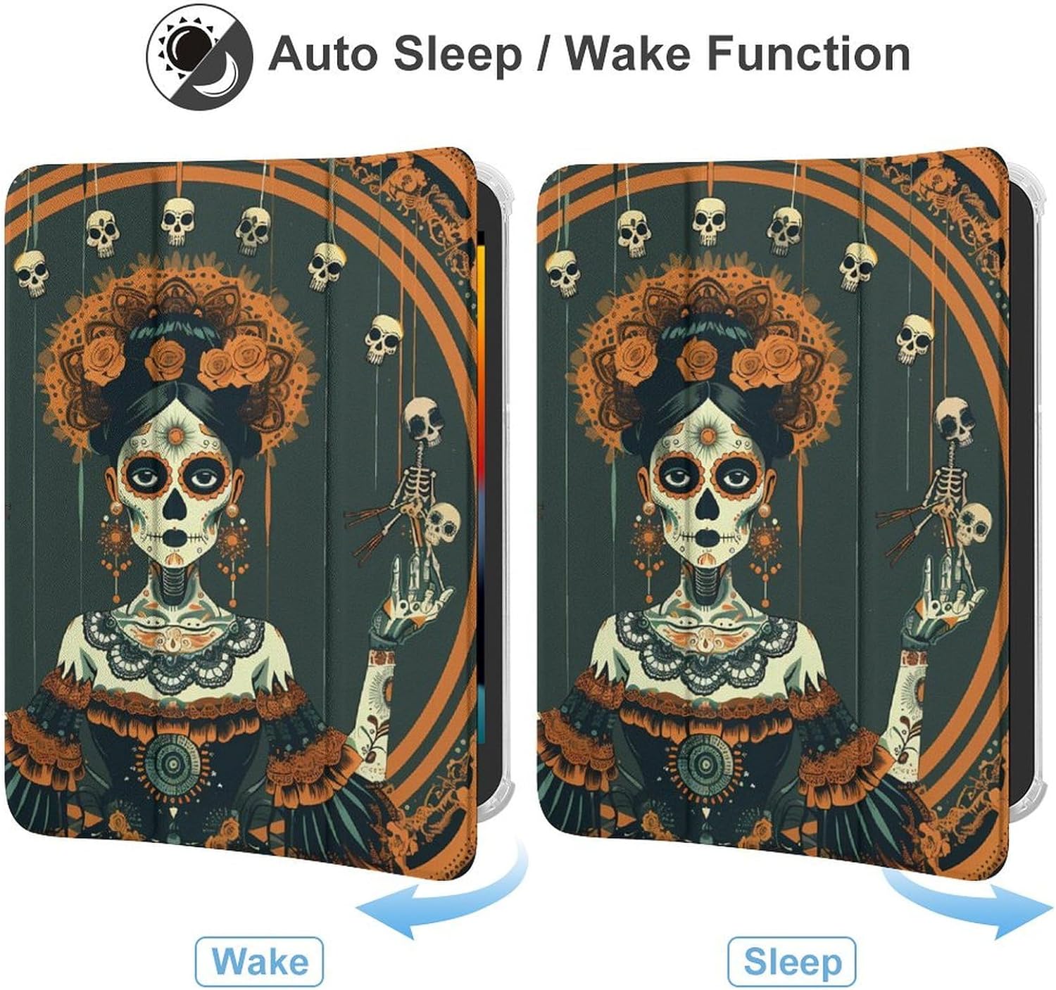 Dia De Los Muertos Marionettes Cute Case Compatible for Mini6（8.3in） Trifold Tablet Protective Cover with Pencil Holder