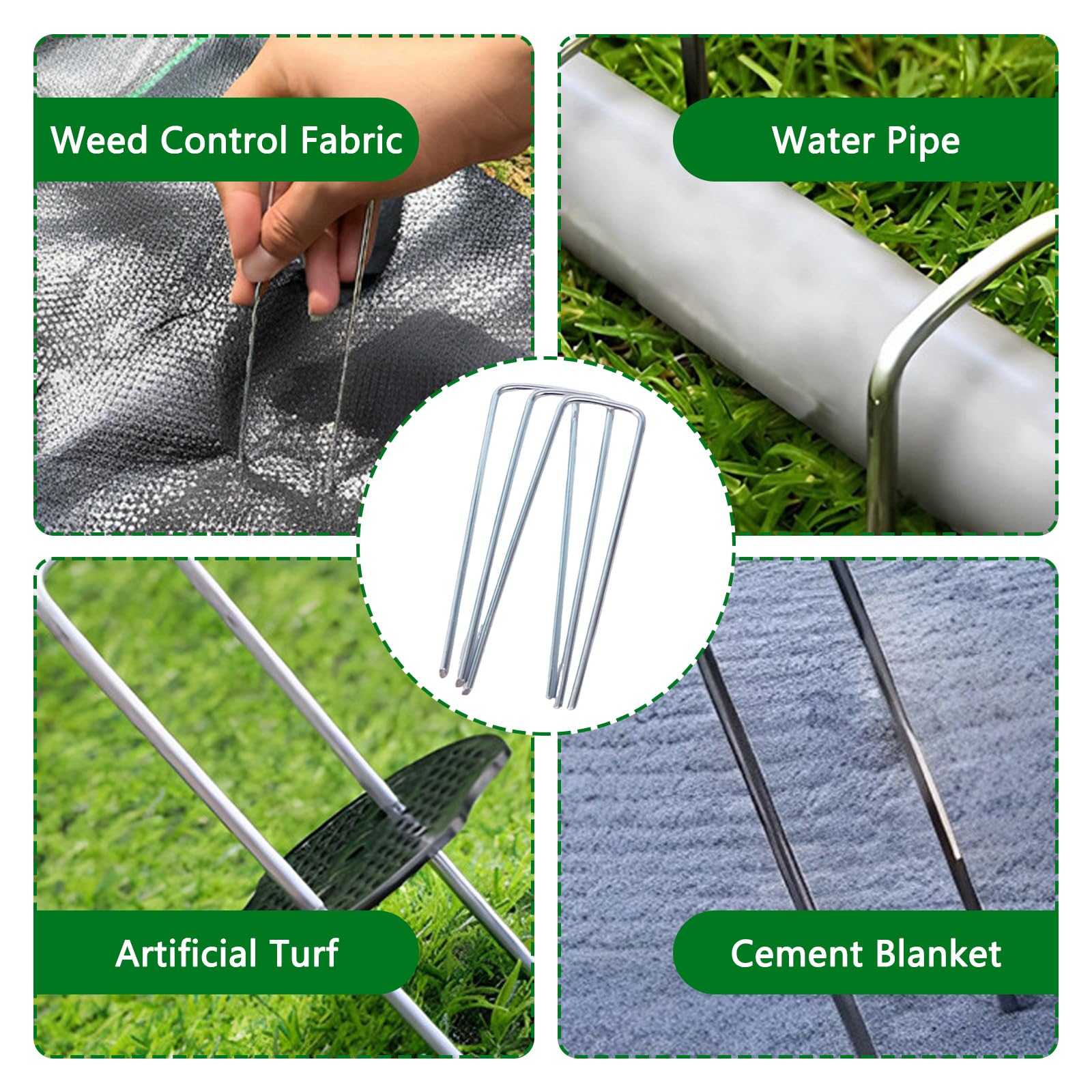 Kit de Anclaje paisajístico, 100 Grapas en U galvanizadas + Arandelas para Uso en jardín, césped, Camping y construcción 100 Piezas 200x40mmØ3mm