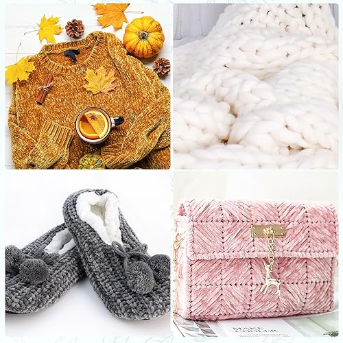 Vista 46 de Xinnun 12 madejas de terciopelo de chenilla de 1116 yardas, hilo de felpa suave y grueso, a granel para tejer a ganchillo, manta de tejer