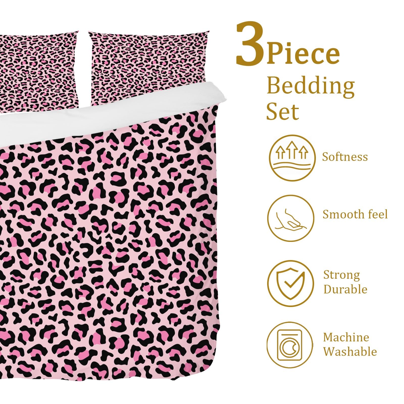 Amazon｜WHUOEUCO 布団カバーセット ピンクのヒョウ柄 セミダブル 170