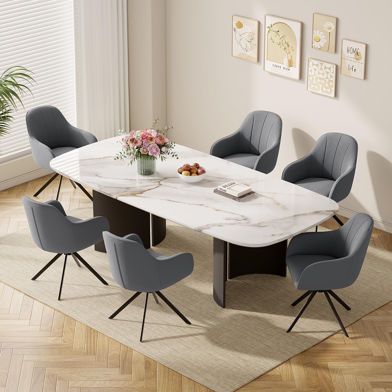 Hawthyhome Esszimmerstühle drehbar mit Armlehne | Polsterstuhl mit 5 cm Kissen & Metallbeinen | Moderner Küchenstuhl für Esszimmer, Wohnzimmer, Büro
