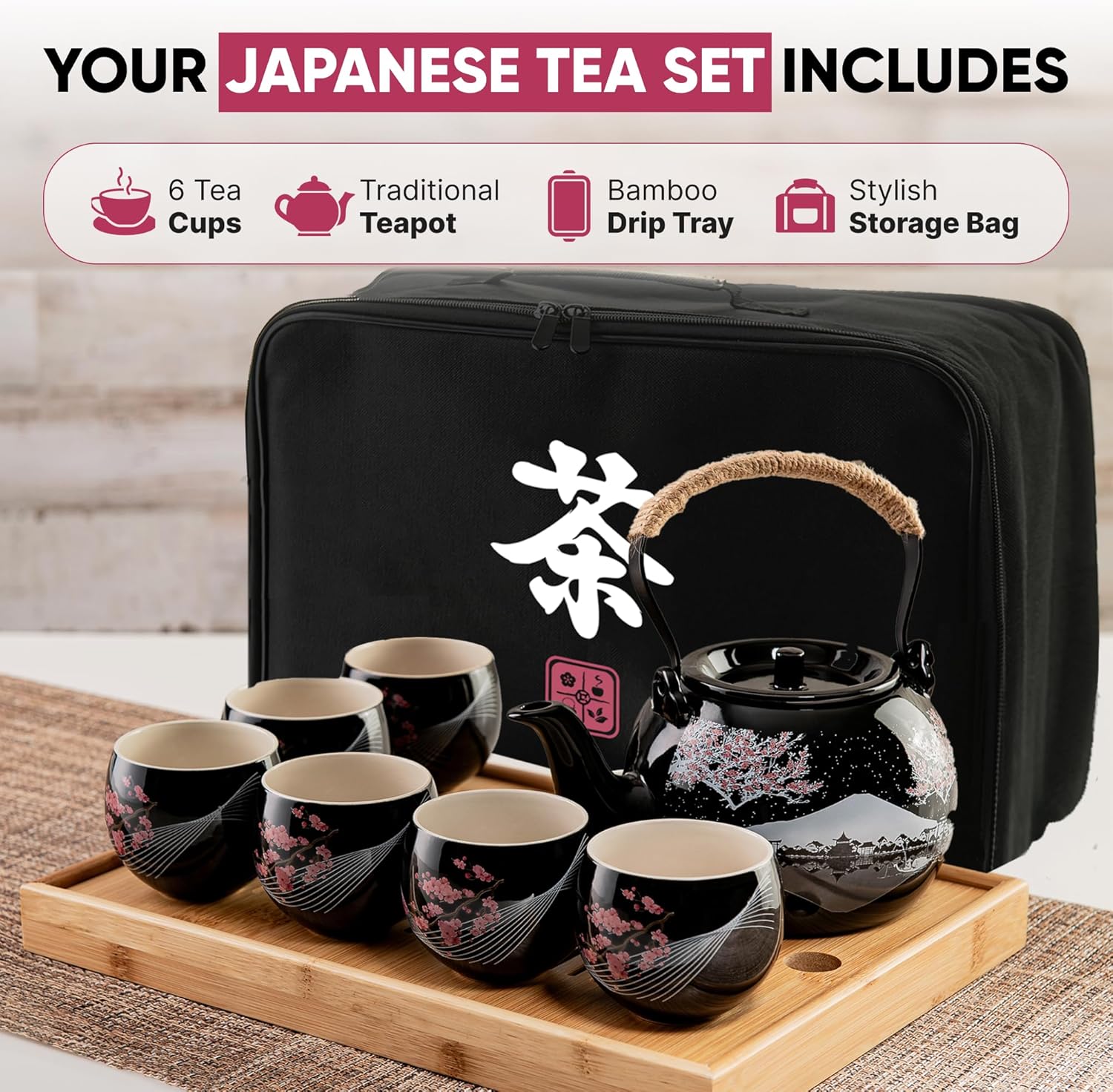 Dujust Japanese Tea Set, White Porcelain Tea Set With Teapot Set, Tea  Cups, Tea Tray, Stainless Infuser, Cute Asian Tea Sets For Adults/Tea 