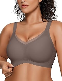 OEAK Womens Wireless Bras V Mesh Comfortable Bralette Supportive Tshirt Bra No Underwire Seamless Push Up Everyday Bras