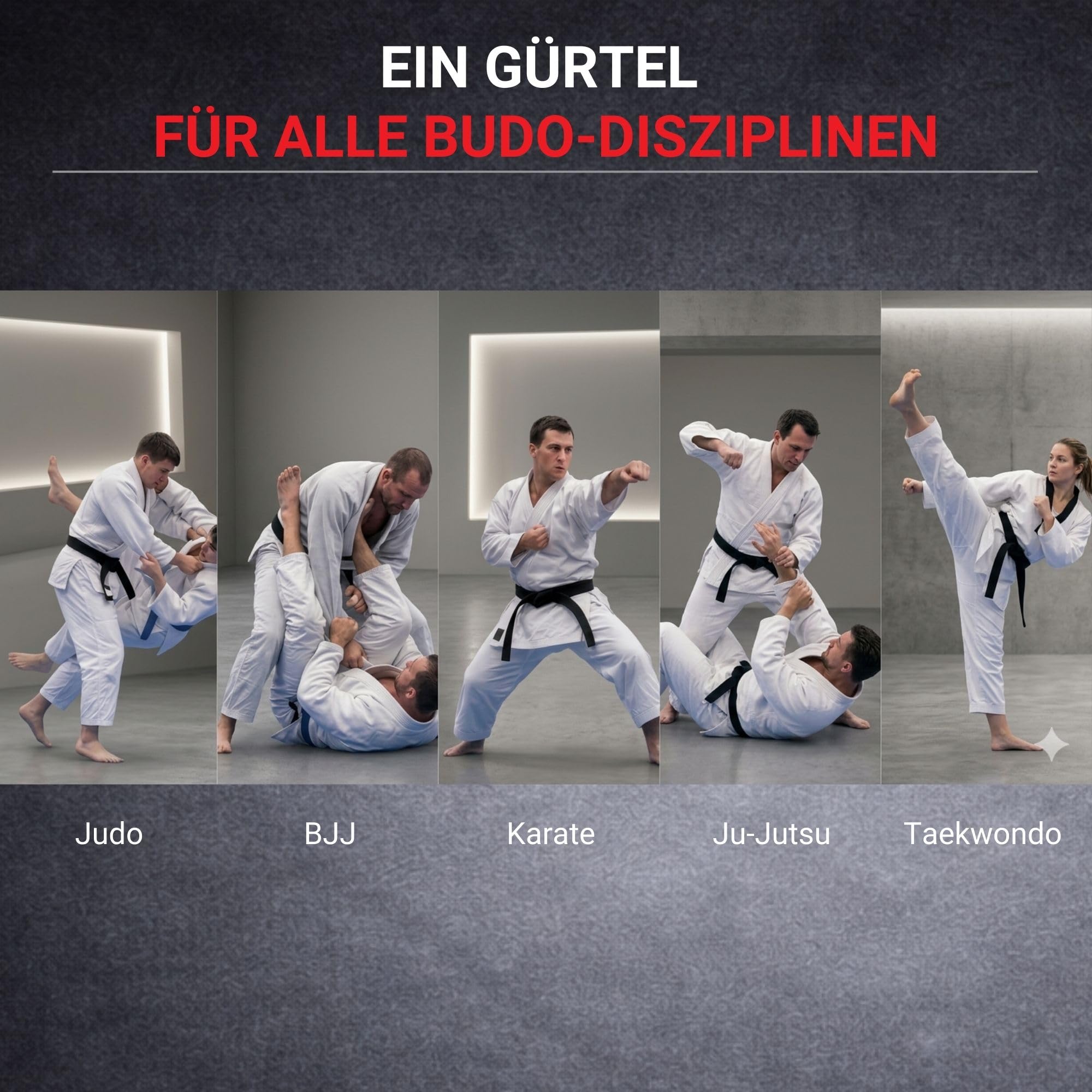 Schwarzgurt Karate/Judo/Ju Jutsu – Premium Budogürtel 5 cm breit mit 11 Nähten & Goldener Stickerei (Budo) – Schwarzer Gürtel Kampfsport für Karate, Judo, Taekwondo & BJJ