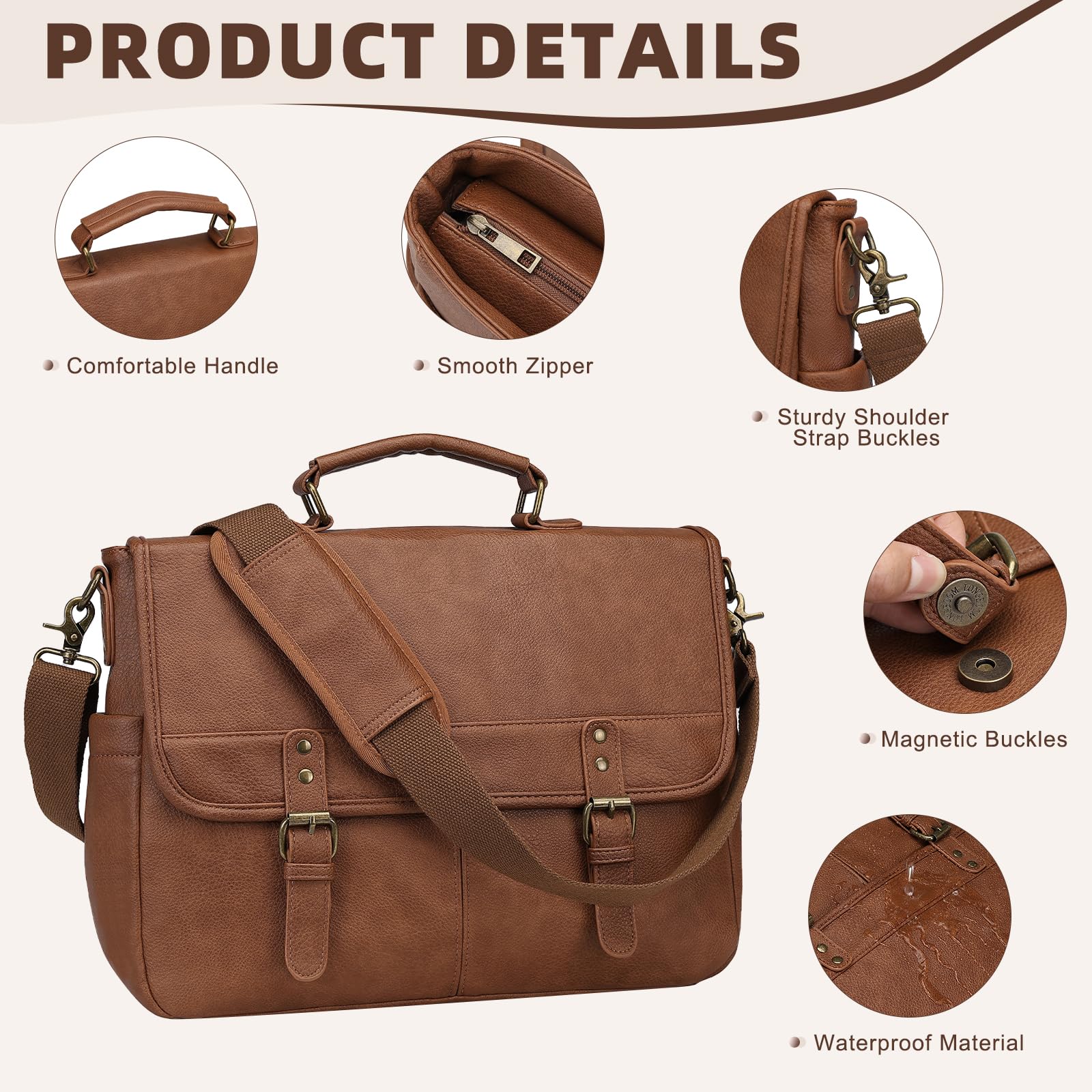 Borsa messenger in pelle per uomo, 15,6 pollici, borsa a tracolla per computer portatile grande per affari/viaggi
