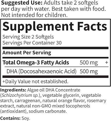 Vista 5 de Garden of Life Minami Algae Omega 3 DHA vegano para la salud cerebral y ocular - Sabor naranja, 500 mg de aceite de algas vegano DHA Omega-3 a base