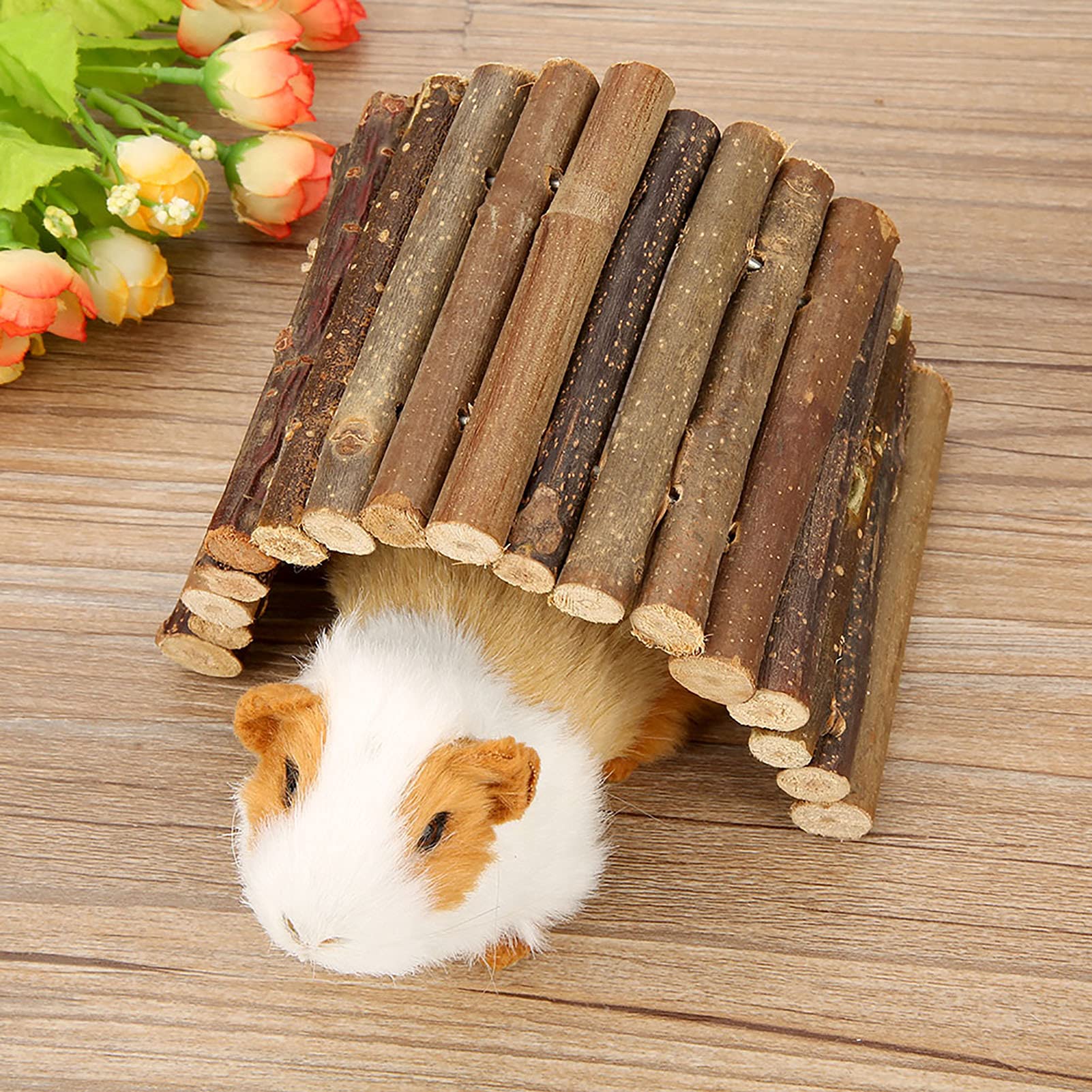 PINVNBY Hamster Suspension Bridge Ladder - Natural Wood Bendable Climbing Toy For Small Animals (2 Sizes)