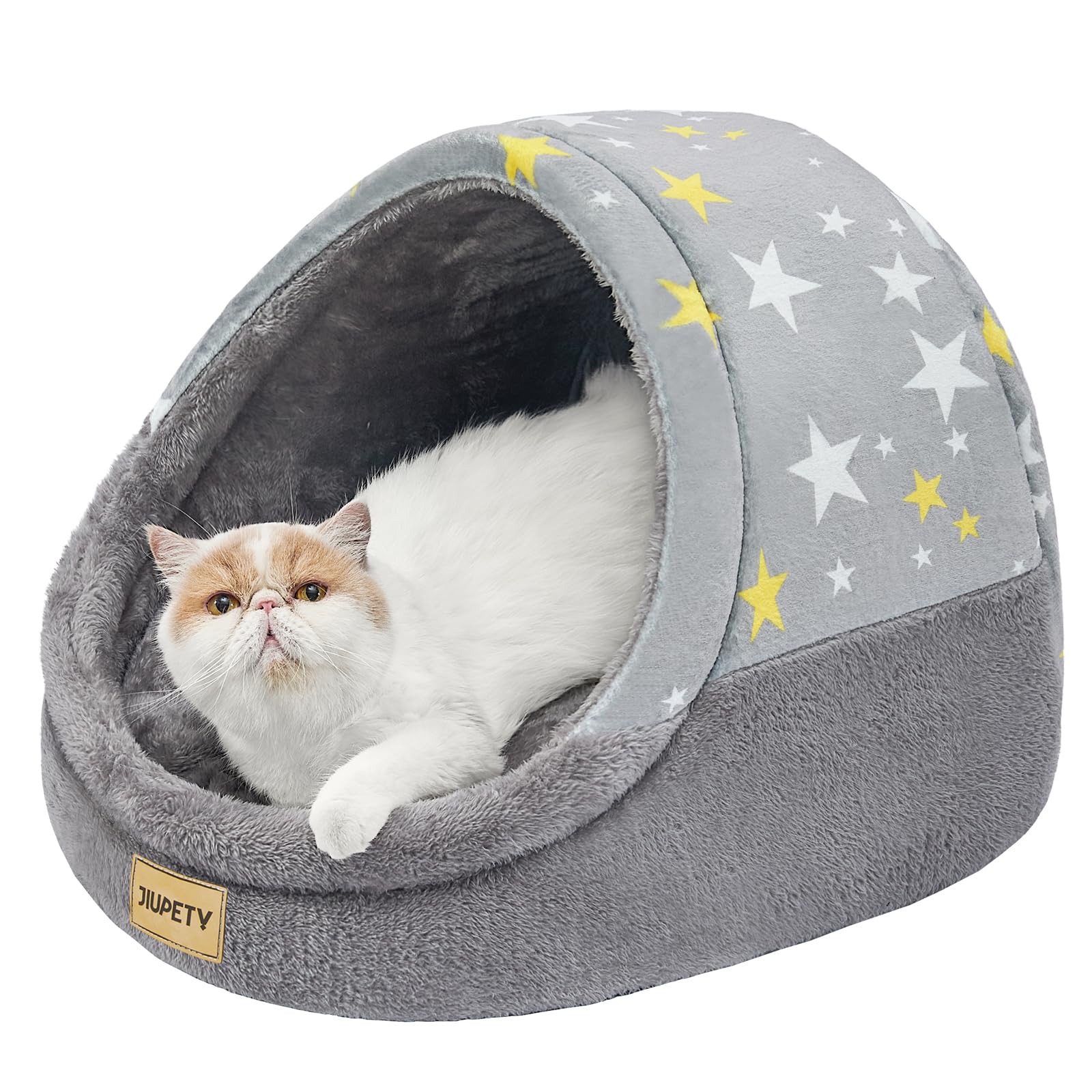 Jiupety Cute Cat Cave for Large Cats, Cat House Cat Basket with Non-Slip Base, Cat Basket with Washable Removable Cushion, L (48 cm x 43 cm x 41 cm), Grey