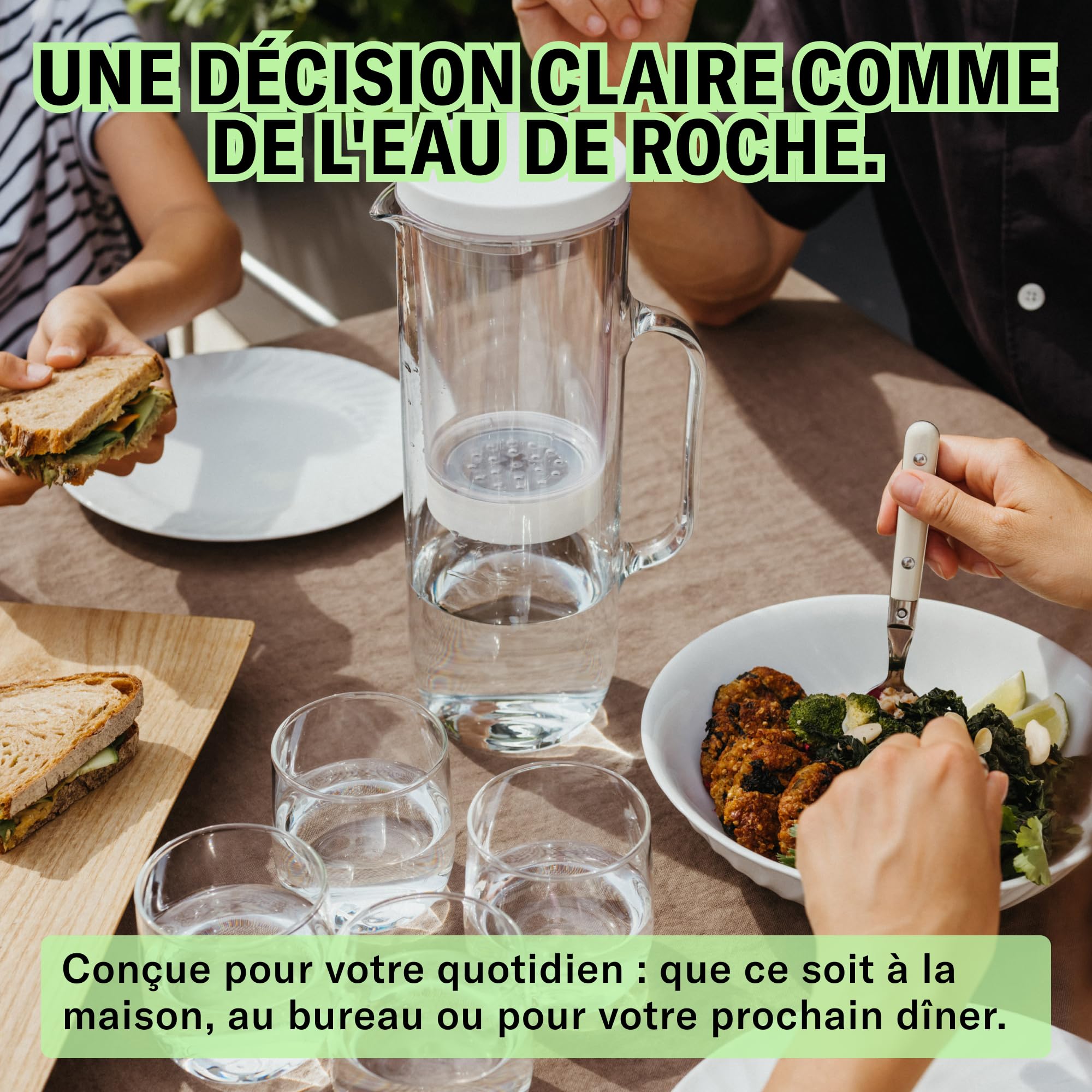 LUCY Carafe Filtrante 2L en Verre – Carafe d'Eau Filtrante avec Filtre à Eau au Charbon Actif – Purifie l'Eau du Robinet (Calcaire, Chlore, Plomb) – Préserve les Minéraux – 1 Filtre Inclus – Sans BPA