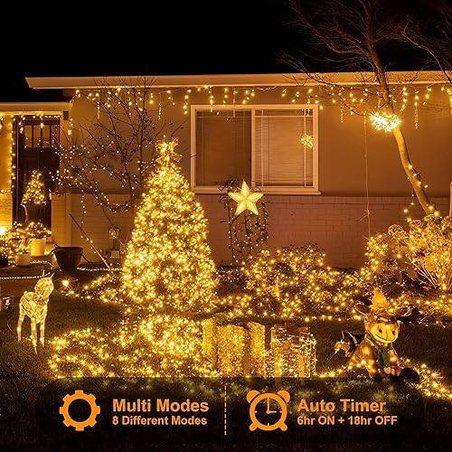 Miniatura 5 de 200 luces LED de Navidad, guirnalda de petardos de Navidad, impermeable, 8 modos para exteriores, interiores, árbol de Navidad, fiesta, blanco cálido