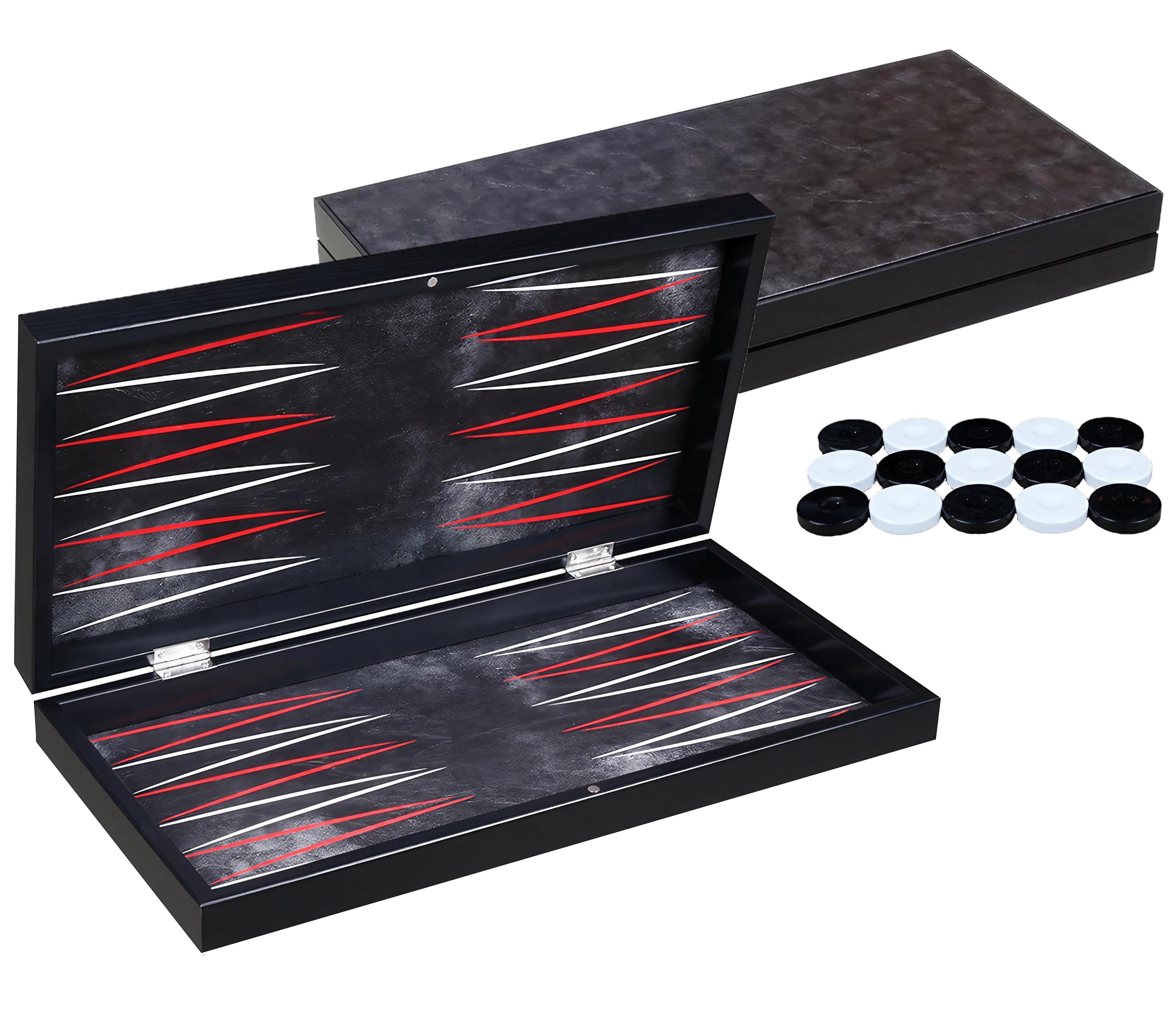 PrimoLiving Deluxe Backgammon en Bois Impérial Royal-Black XXL - 48 x 49 cm - Terrain de Jeu et Couvercle recouverts de Similicuir Fin