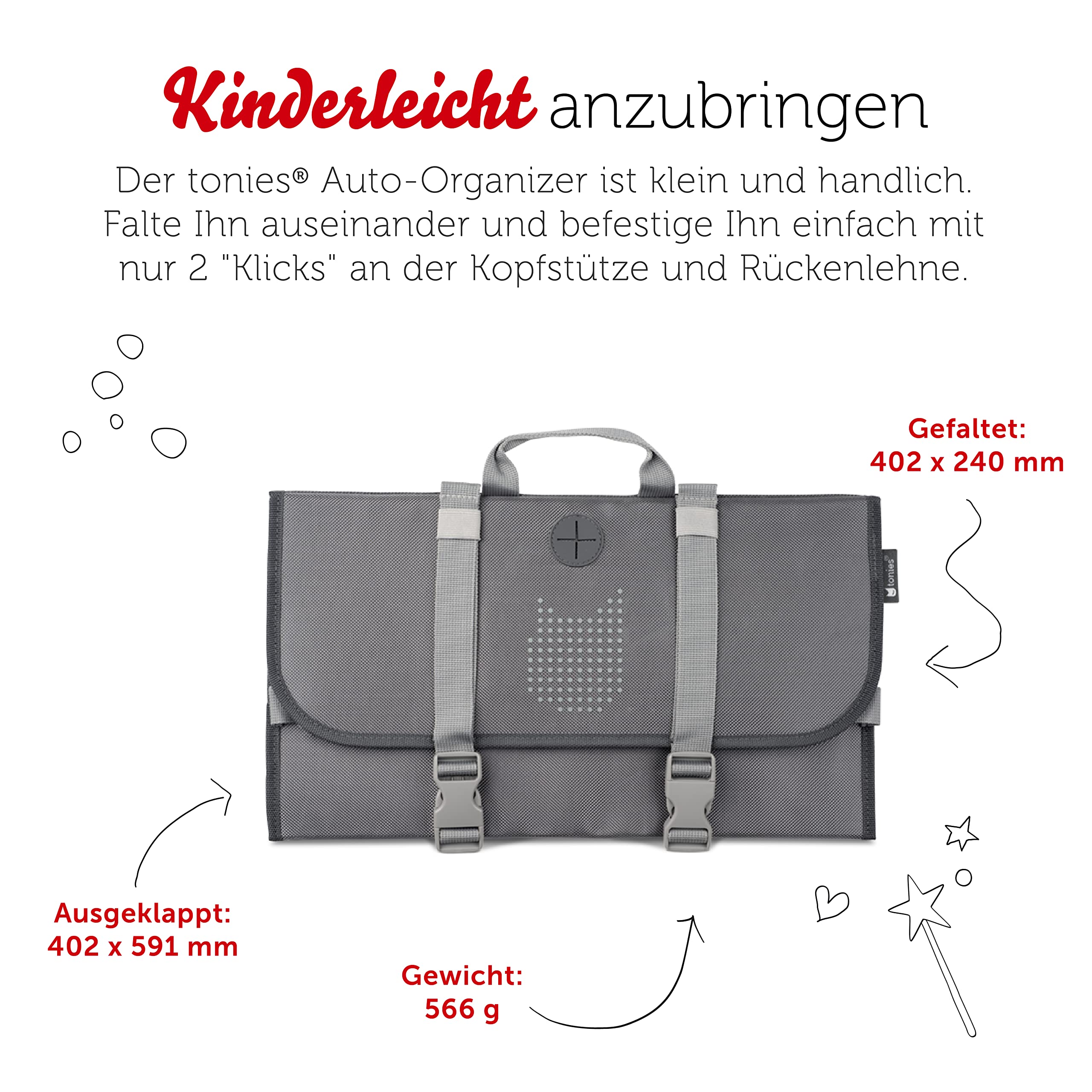tonies® Auto-Organizer Yeti, Zubehör zur Aufbewahrung von Toniebox, Hörfiguren und Kopfhörern im Auto