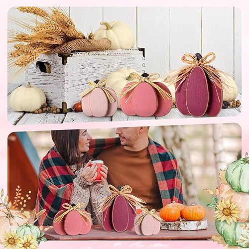 Miniatura 4 de Adorno de calabaza de Acción de Gracias para decoración de alféizar de ventana de mesa, decoración de bandeja escalonada de otoño con lazo de