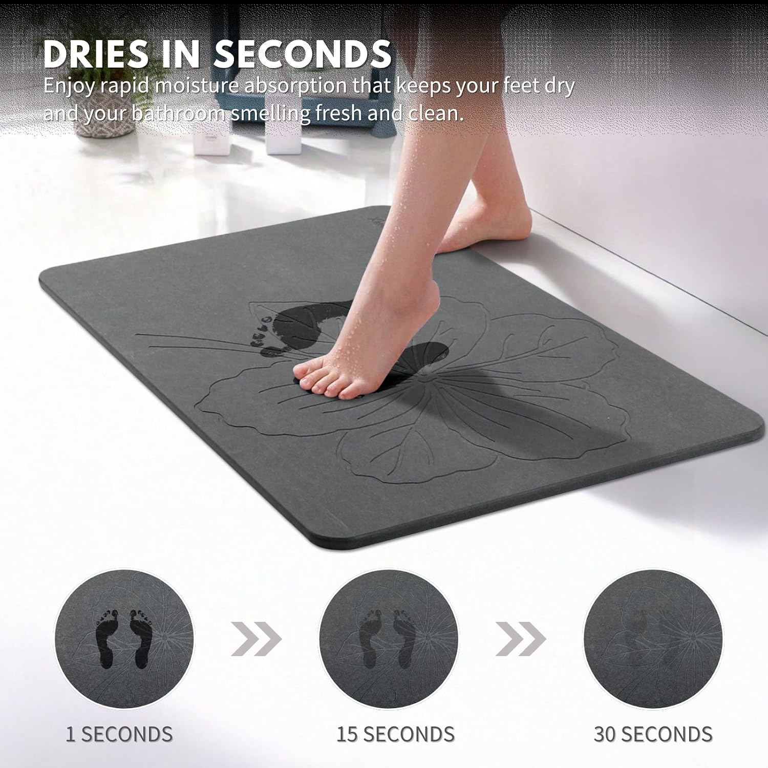 XMarrat Stone Bath Mat Large, 23.6'' x 15.4'' Diatomaceous Earth Non-Slip Stone Shower Mat, Super Absorbent Diatomite Stone Mats for Bathroom, Quick Drying, Easy to Clean (Dark Gray)
