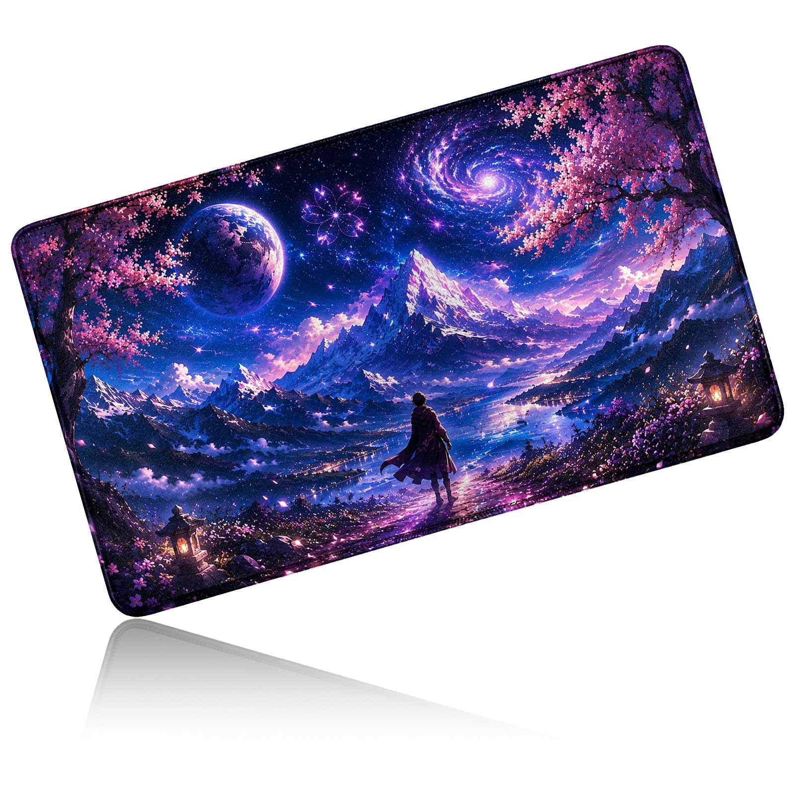 Dikoer for MTG/TCG Playmat 24" x 14" Commander Deck Mat, Cherry Blossom Galaxy
