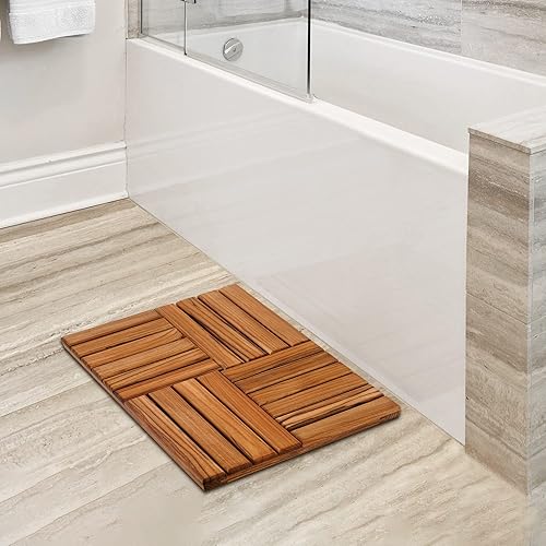 Miniatura 7 de Utoplike Organizador de ducha de madera de teca de 3 niveles y tapete de baño de madera de teca de 24 x 16 pulgadas