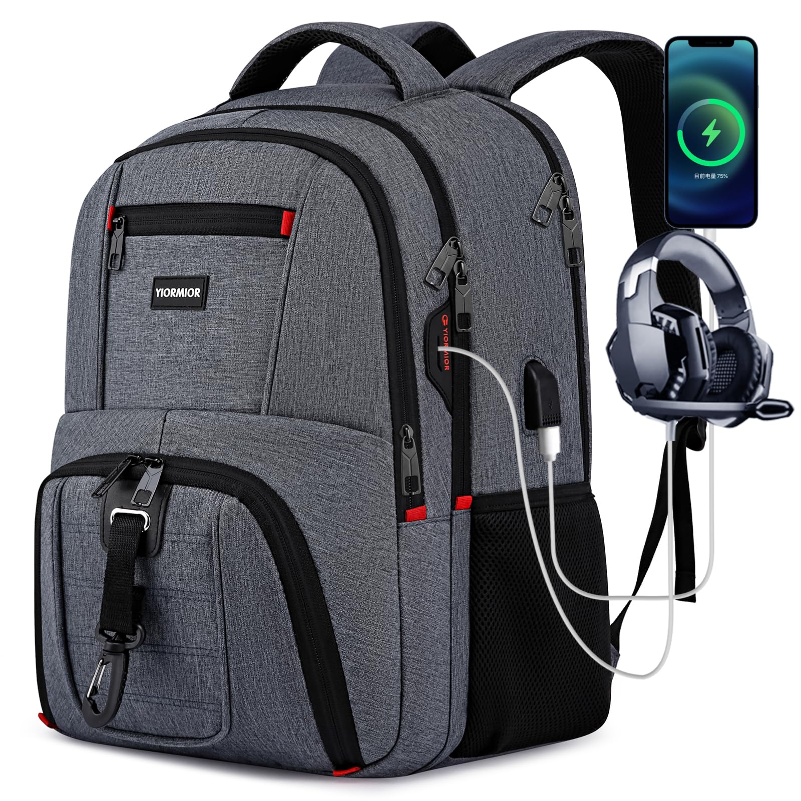 Zaino Scuola Superiore Media Università Uomo, Zaini per PC Portatili Uomo da 15.6 Pollici Con Porta Usb