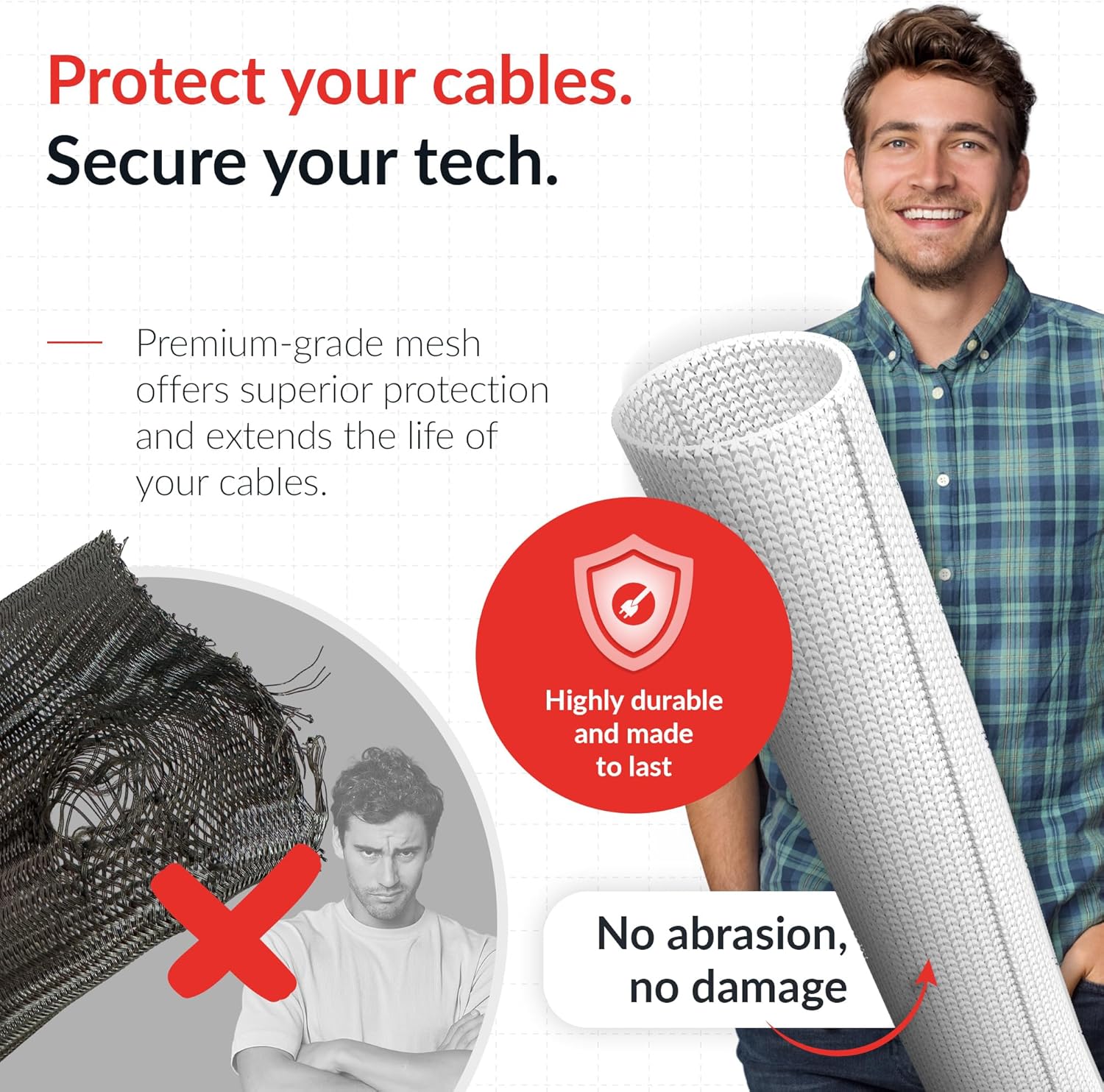 Cable Tube – Self-Closing & cuttable Cable Sleeve – Flexible Cable Channel for Cable Management at desks, PCs, TVs, etc. – Temperature, fire & UV Resistant Cable Protection (Weiß, ∅ 25 mm, 6,56 ft)