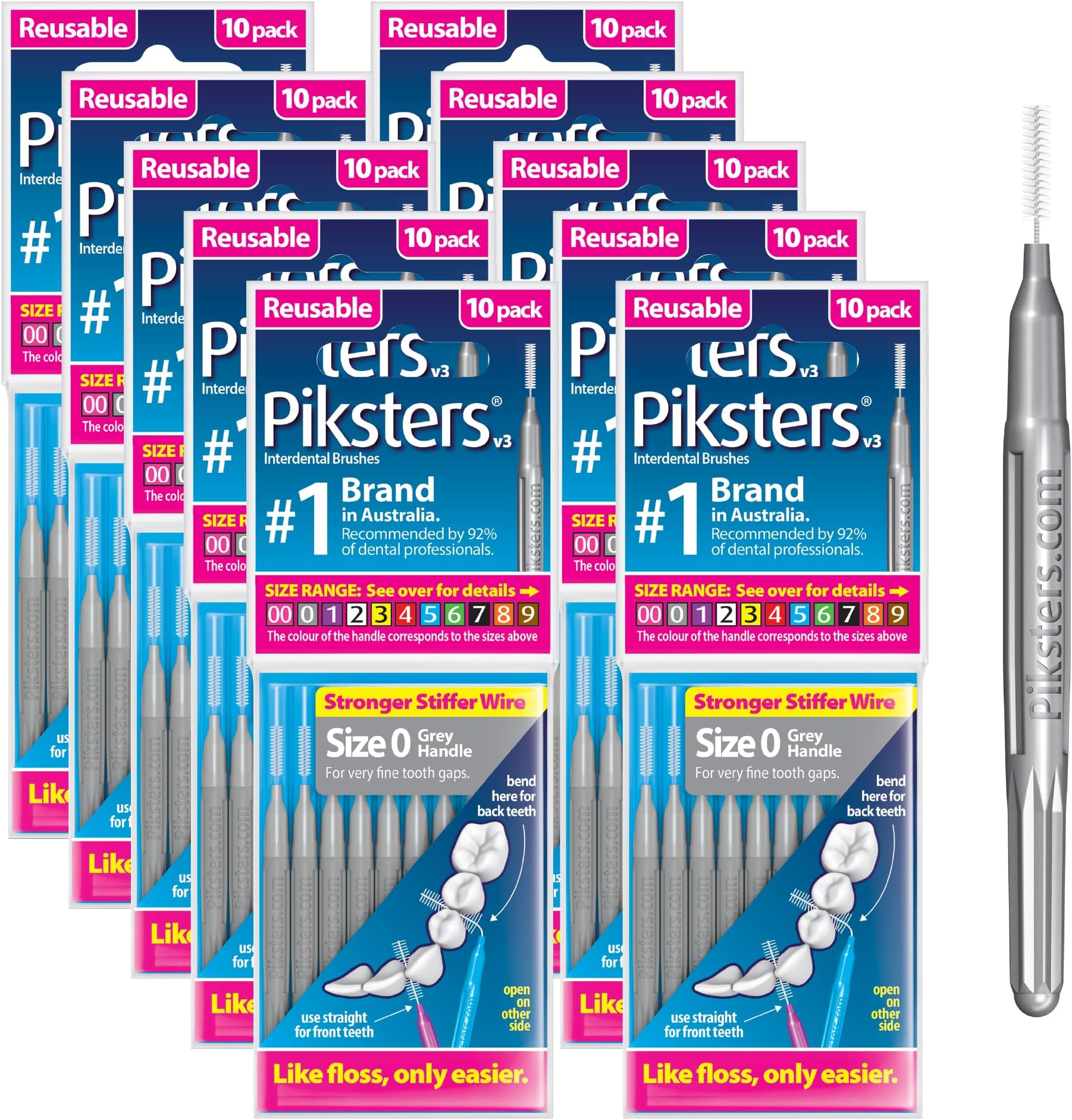 Interdental Brushes, Size 0, 100 Count (10 x 10 Packs), Interdental Tooth Brush for Very Tight Gaps, Gum Soft Bristles for Plaque Removal, Safe for Braces (100 pk)