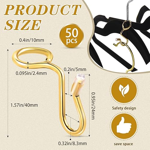 Miniatura 2 de Ganchos de conector para colgar ropa ganchos extensores de metal para colgar perchas de terciopelo de plástico de madera ahorro de espacio dorado 50