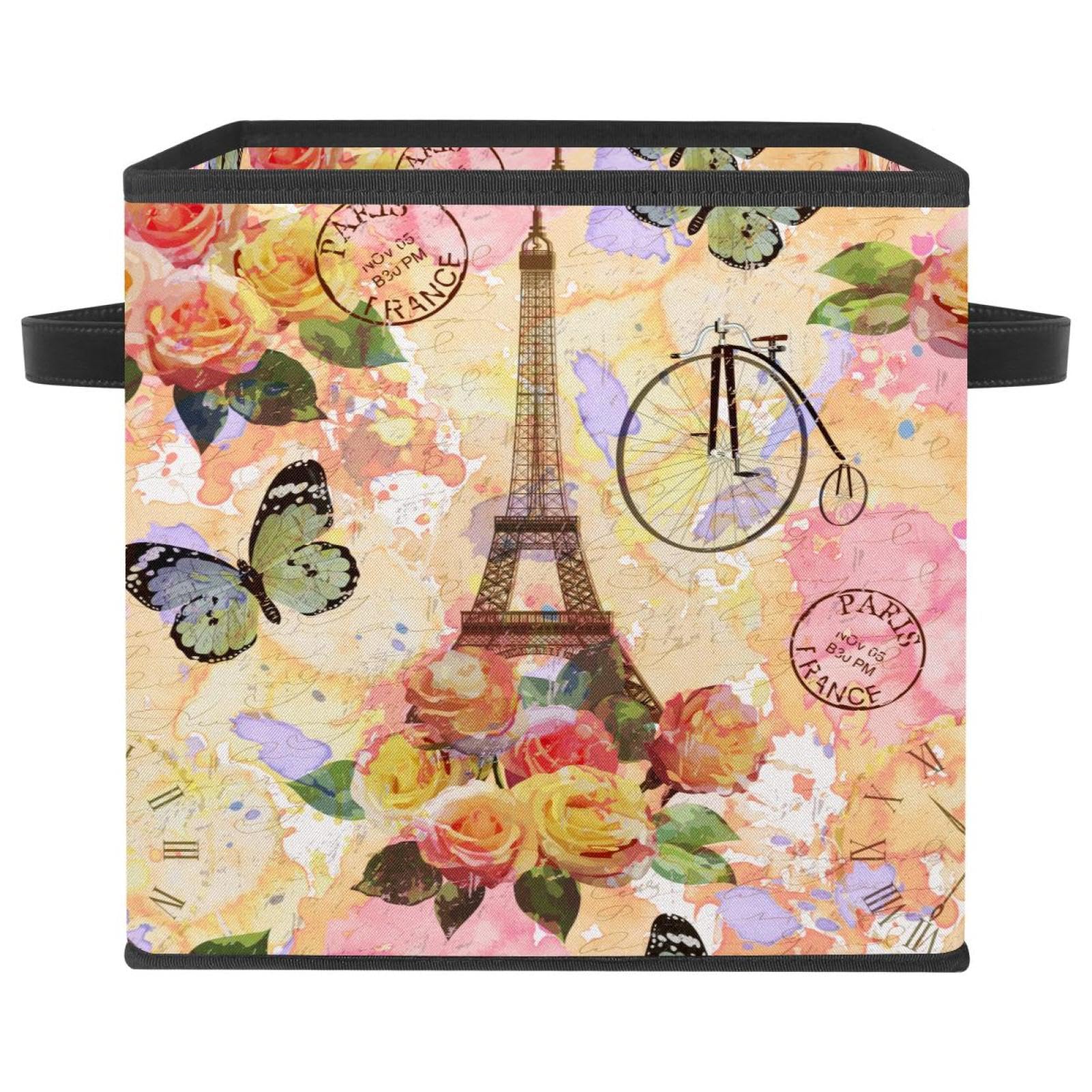 Panier de rangement cube pour jouets et vêtements de chambre motif Tour Eiffel