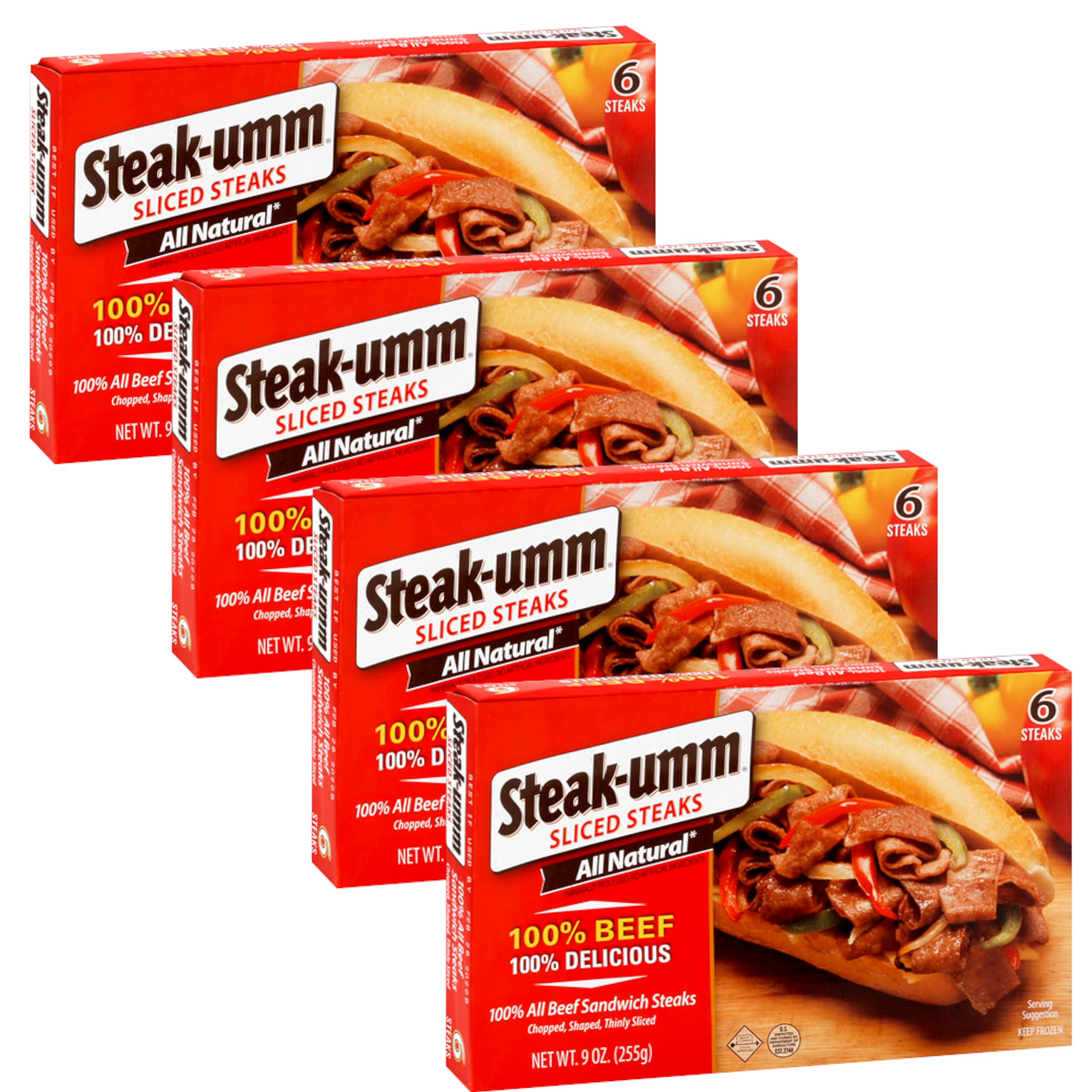 Steak-Umm Beef Sandwich Steaks - Chopped Shaped - Thinly Sliced - 100% All Beef Sandwich Steaks for Lunch and Dinner - Ready Set Gourmet Donate a Meal Program - 4 Pack (6ct, 9oz Each)