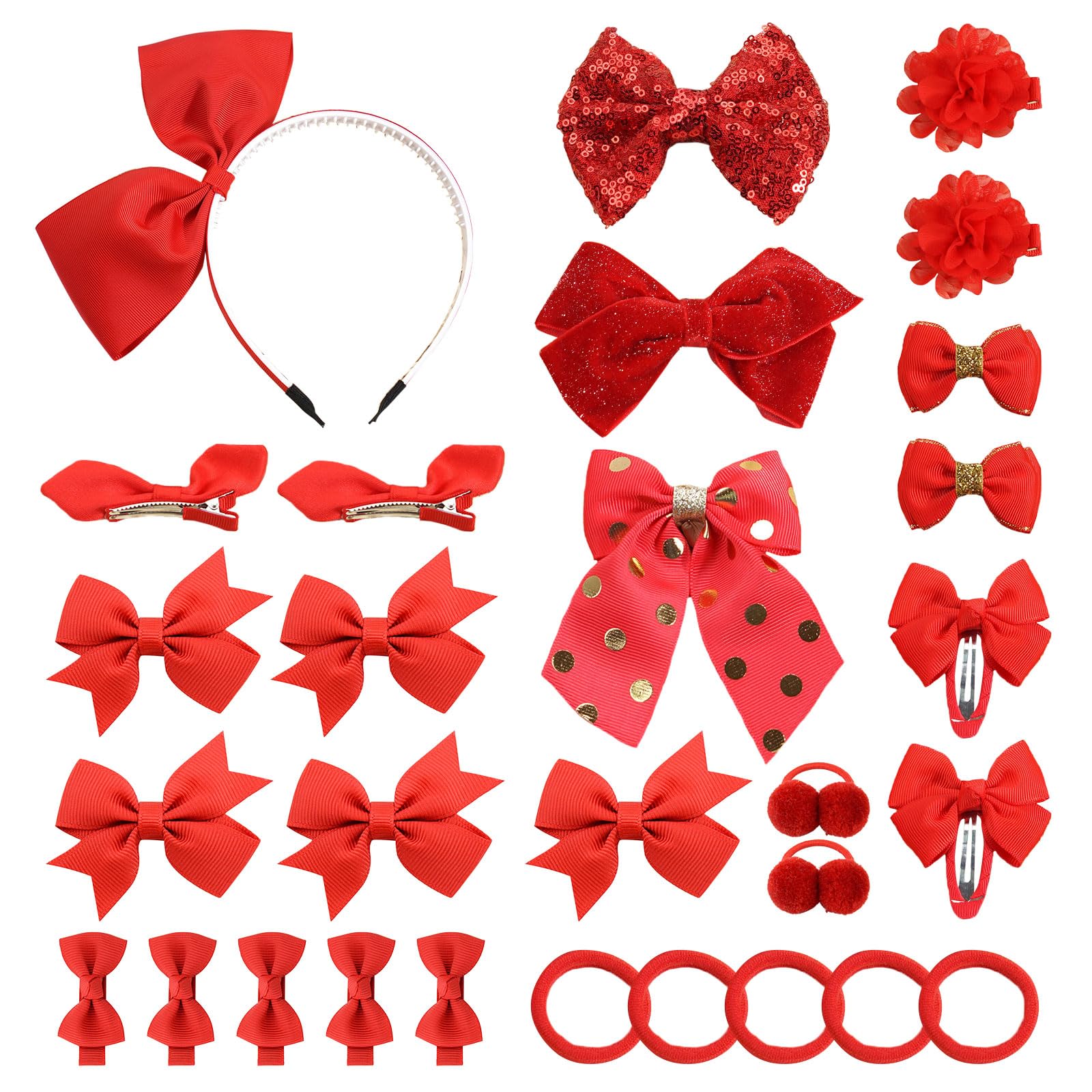EUPSIIU 29 piezas Pinzas Pelo con Lazo Rojo para Niñas, Bandas Elásticas para el Pelo,pelo de la venda elástico del Ponytail de la banda para el cabello accesorios Pequeñas Gomas Pelo (rojo)