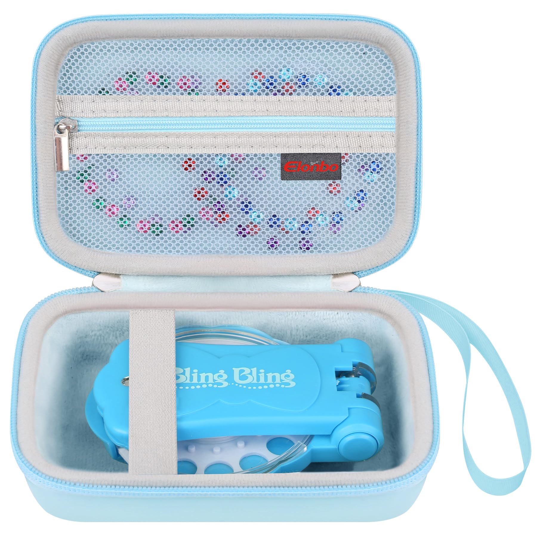 Elonbo Carrying Case for Blinger Dazzling Starter Kit, Blinger Kids Glam Collection Starter Kit Storage Bag, Kids Hair Styling Tool Travel Organizer Holder, Pocket fits Gems Rhinestones, Blue