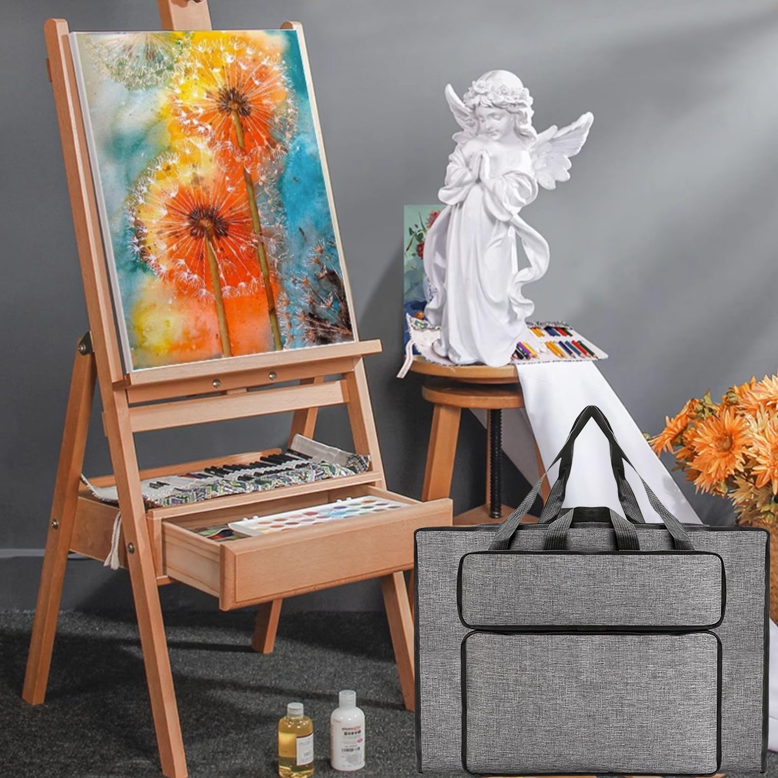 MeYuxg Borsa da disegno, cartellina per artisti, borsa in plastica impermeabile, per oggetti artistici, confezione da pittura per studio e schizzi all'aperto, grigio., A2, Moderno e semplice