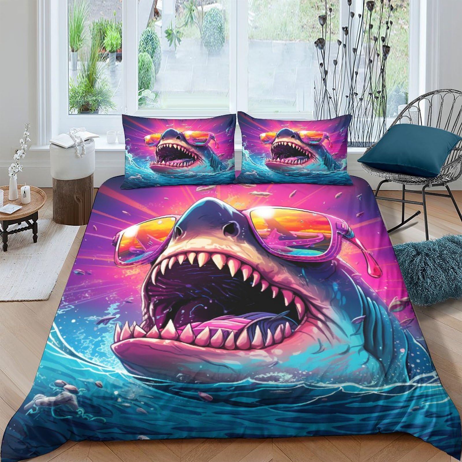 Fermeture éclair cachée pour cette parure de lit requins enfant en microfibre