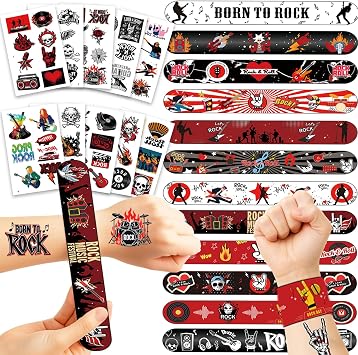 94PCS Rock and Roll Party Favors, 24 Slap Bracelets & 70 Temporary Tattoos