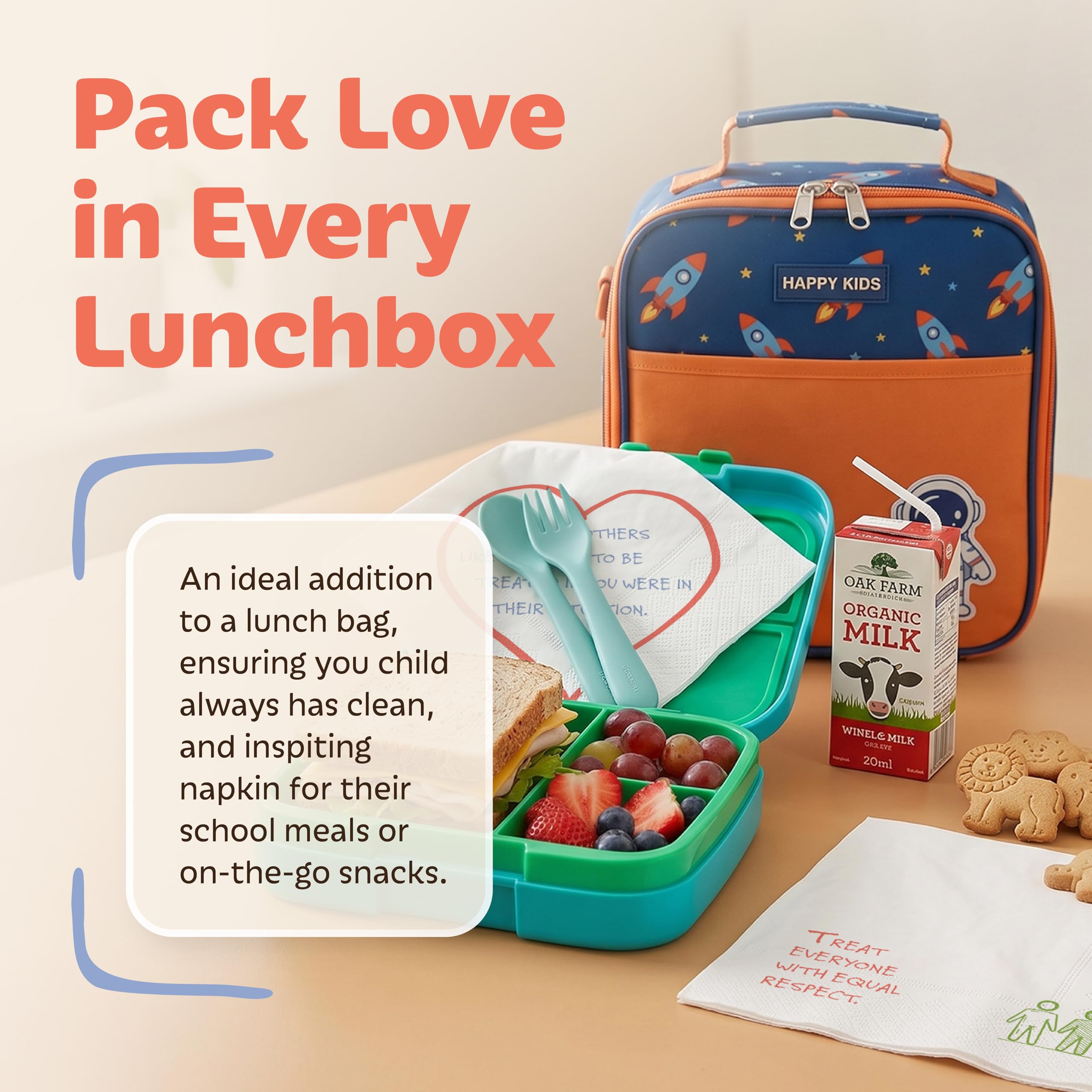 Tiny Truths Lunch Notes dla dzieci – 50 motywacyjnych afirmacji dla inteligencji emocjonalnej na 3-warstwowych delikatnych serwetkach papierowych do pudełek na lunch i szkoły (miękkie premium)