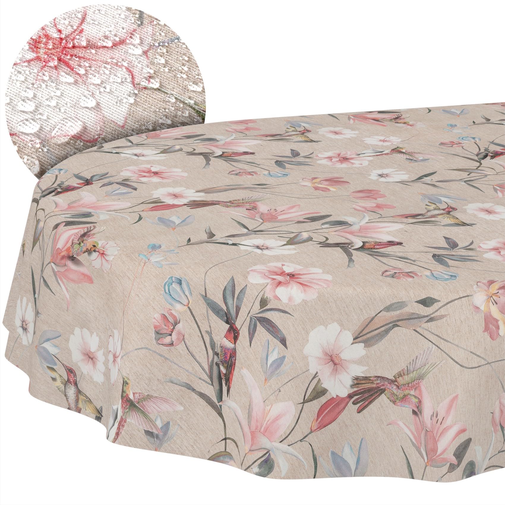 ANRO Mantel de Mesa Tela 70% Algodón 30% Poliéster Lavable Antimanchas Rectangular Ovalado Redondo 260x140 cm
