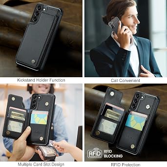 Vinich for Samsung Galaxy S22 Plus Wallet Case with Card Holder, RFID Blocking Credit Slots Kickstand Shockproof Phone Cover Fit for Galaxy S22 Plus 6.6 Black
