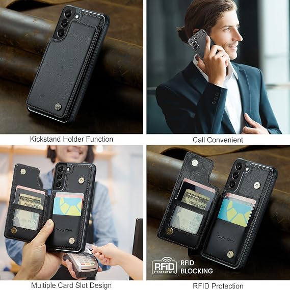 Vinich for Samsung Galaxy S22 Plus Wallet Case with Card Holder, RFID Blocking Credit Slots Kickstand Shockproof Phone Cover Fit for Galaxy S22 Plus 6.6 Black