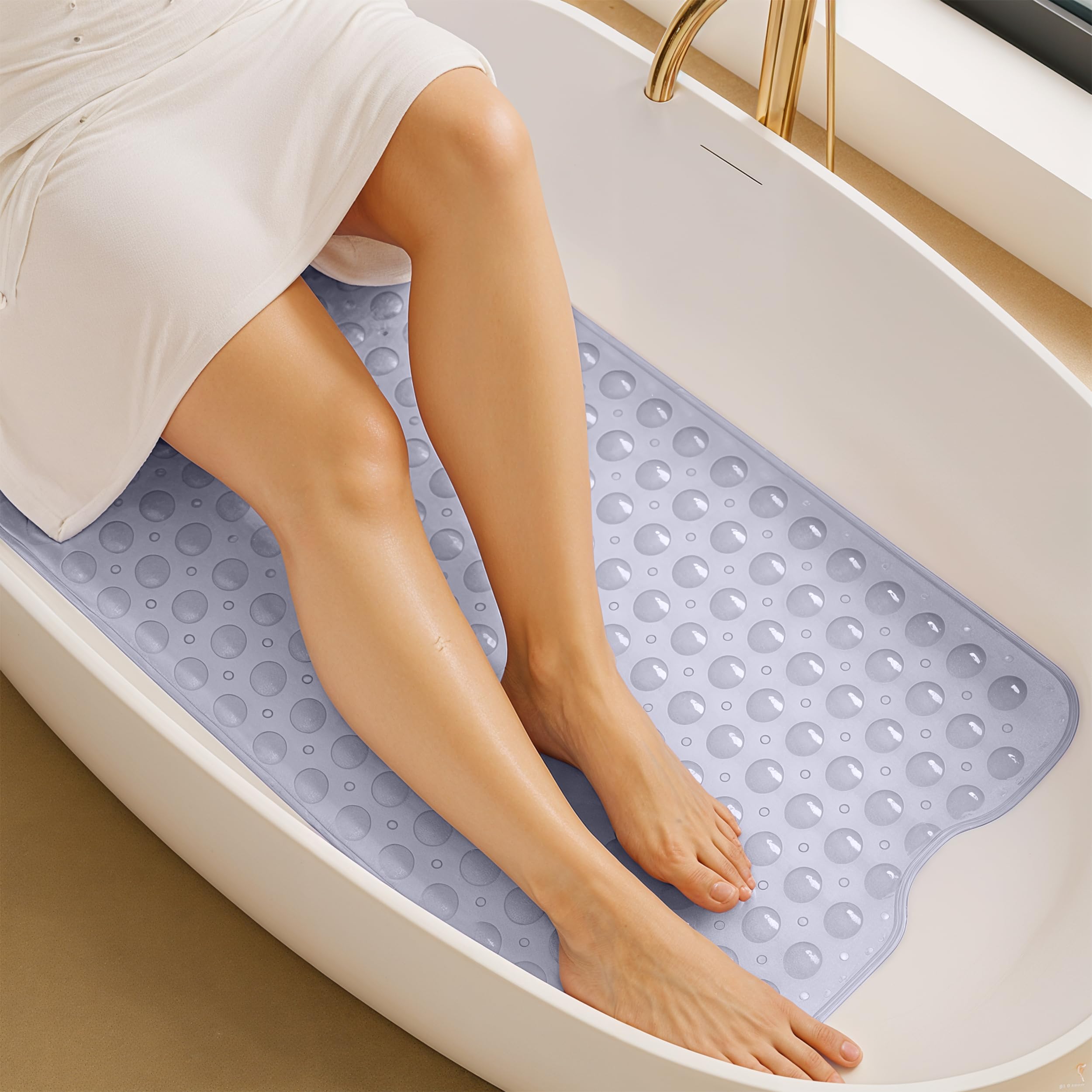 LUX Décor Non-Slip Bathtub Mat, Extra Large 40x16 Inches – Anti-Slip Safety Shower Mat with Suction Cups & Drain Holes – Machine Washable Bath Mat –